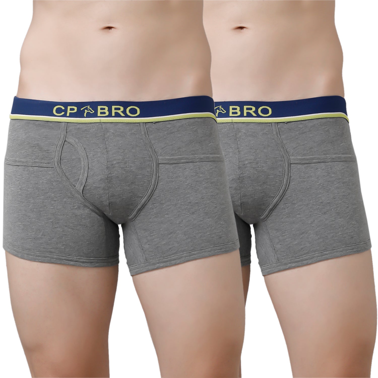 CP BRO Men's Solid Trunks with Exposed Waistband Value Pack - Grey (Pack of 2)