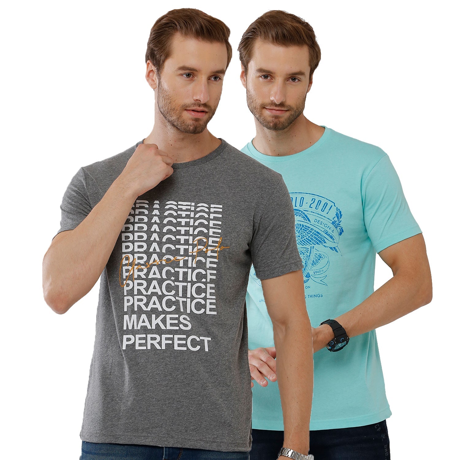 Classic Polo Mens Chest Print Slim Fit Light Green & Grey Color Crew Neck T-Shirt -IRIS-22 T-shirt Classic Polo 