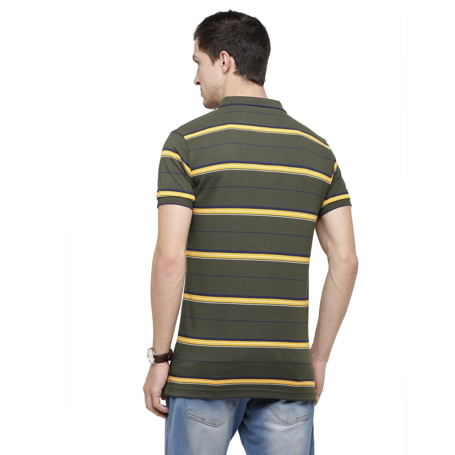 Classic Polo Mens Striped Polo Neck Half Sleeve Slim Fit Cotton Polyester Blend Olive Green Fashion T-Shirt ( NITRO - 231 B SF P ) T-shirt Classic Polo 