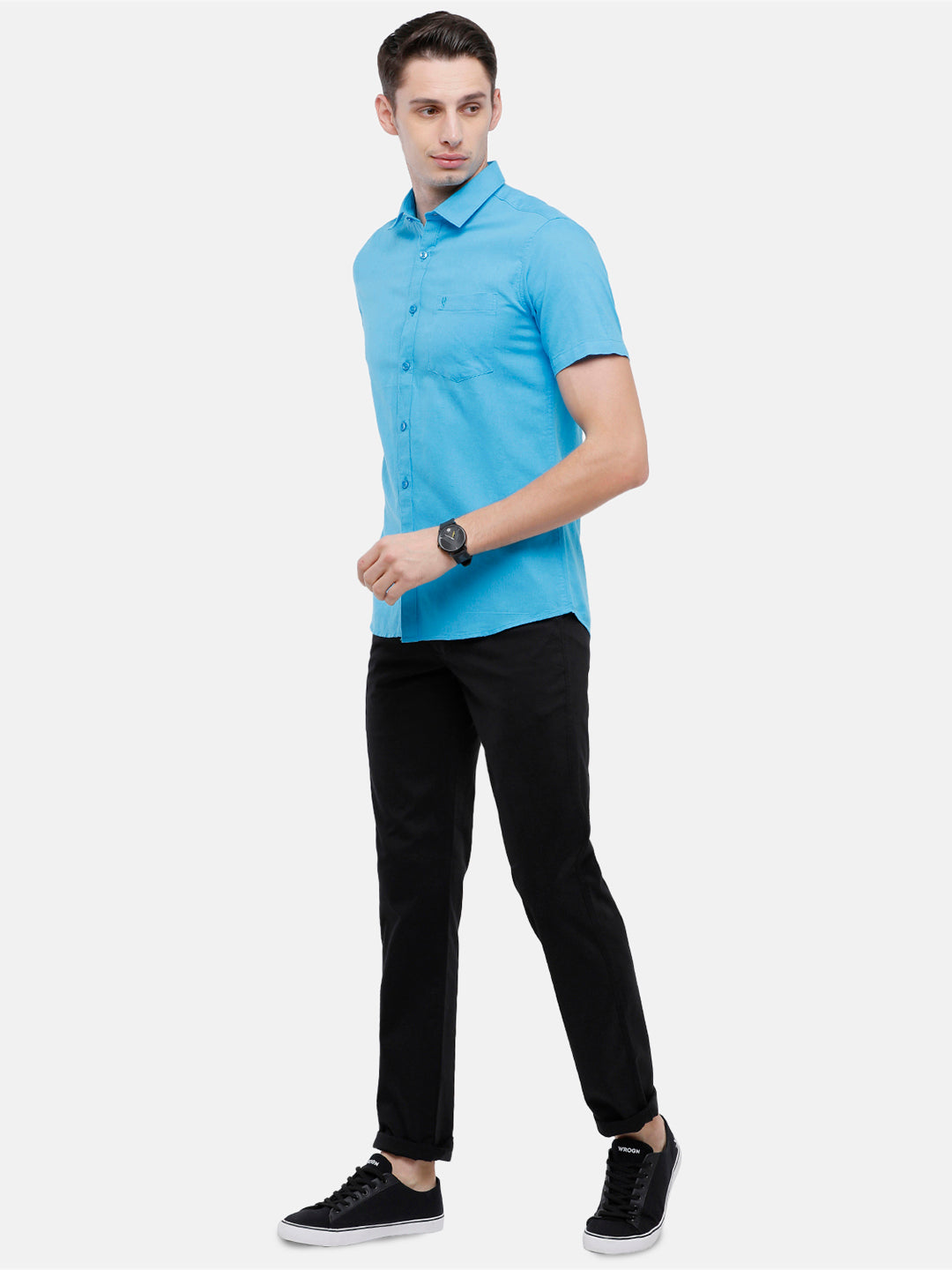 Classic Polo Mens Solid Moderate Fit Black Trousers - Ares-Black