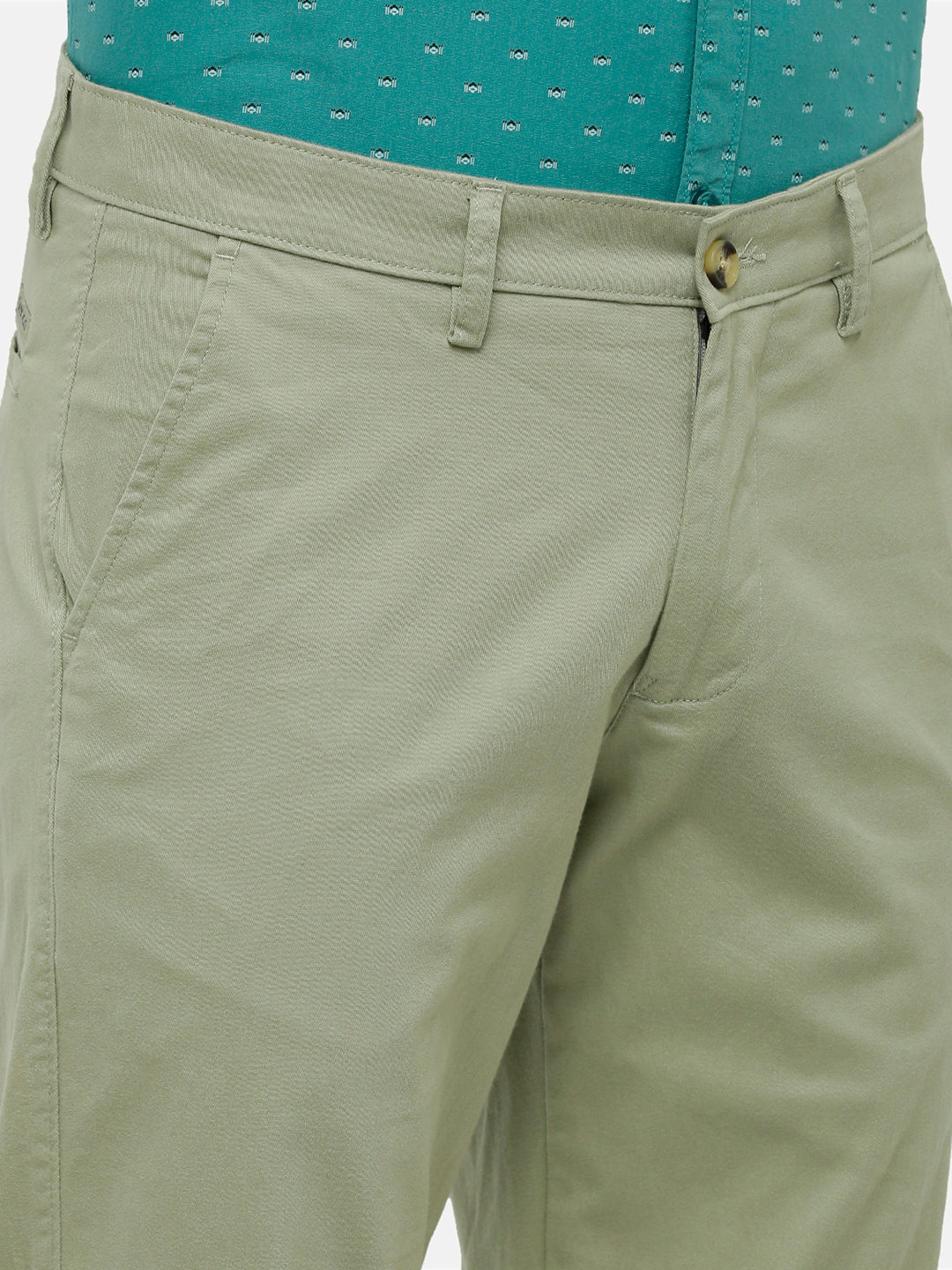 Classic Polo Mens Solid Moderate Fit Green Trousers - Ares Lt.Pista