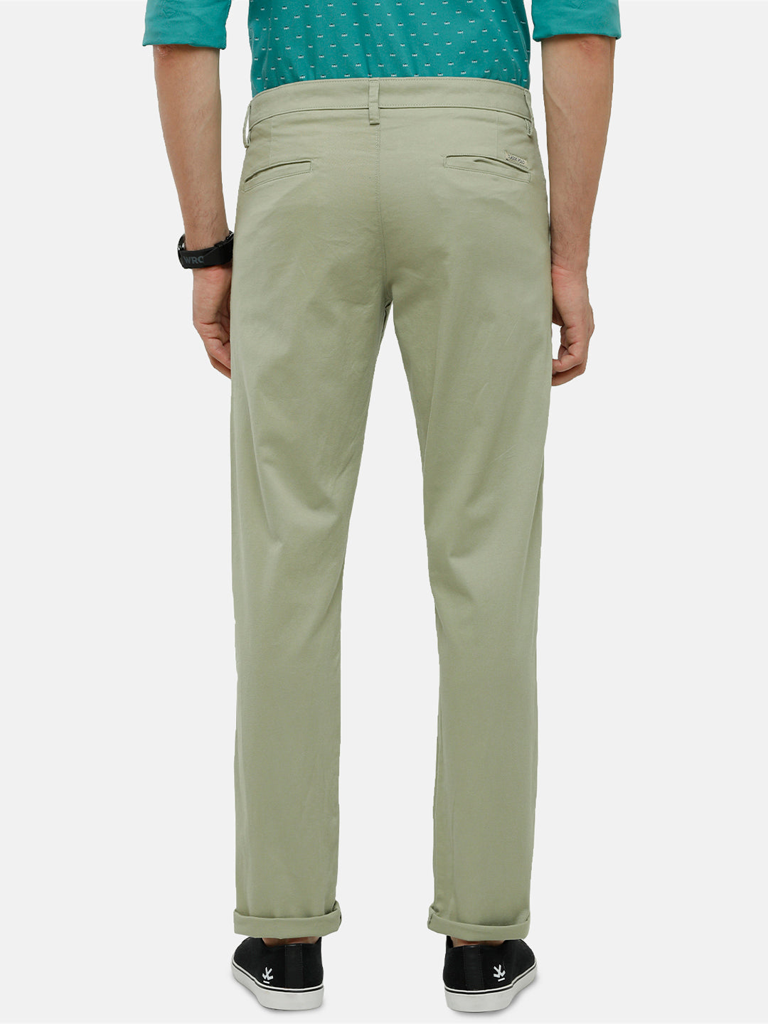 Classic Polo Mens Solid Moderate Fit Green Trousers - Ares Lt.Pista