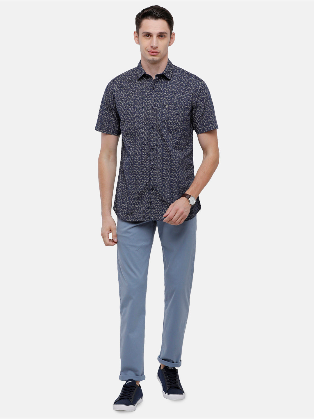 Classic Polo Mens Solid Moderate Fit Blue Trousers - Ares Steel Blue