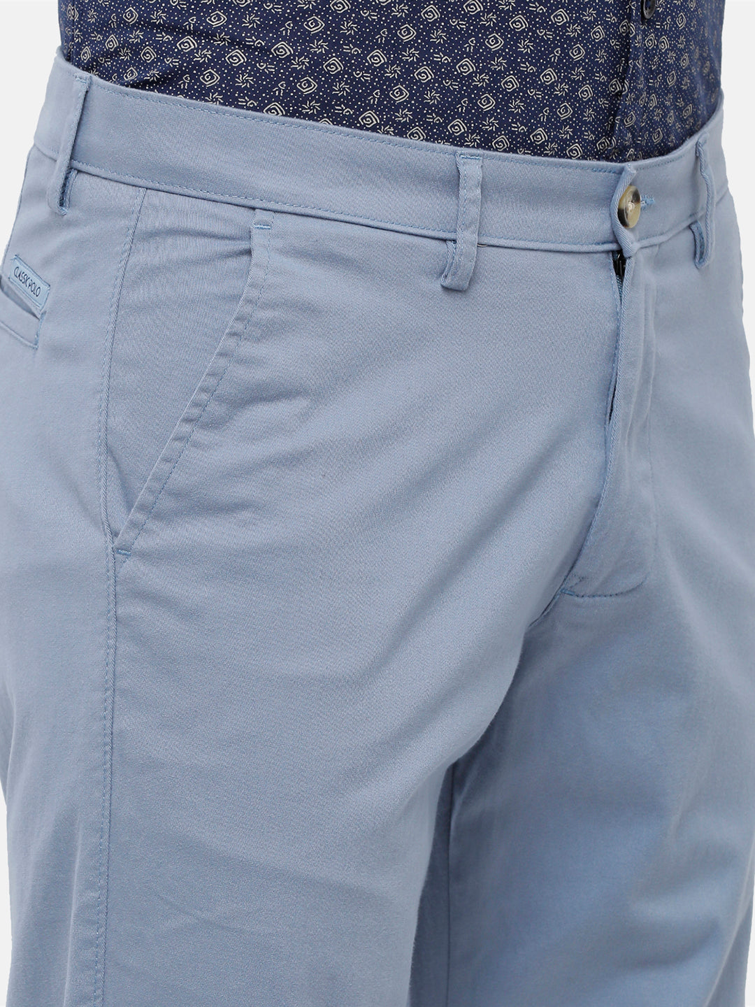 Classic Polo Mens Solid Moderate Fit Blue Trousers - Ares Steel Blue