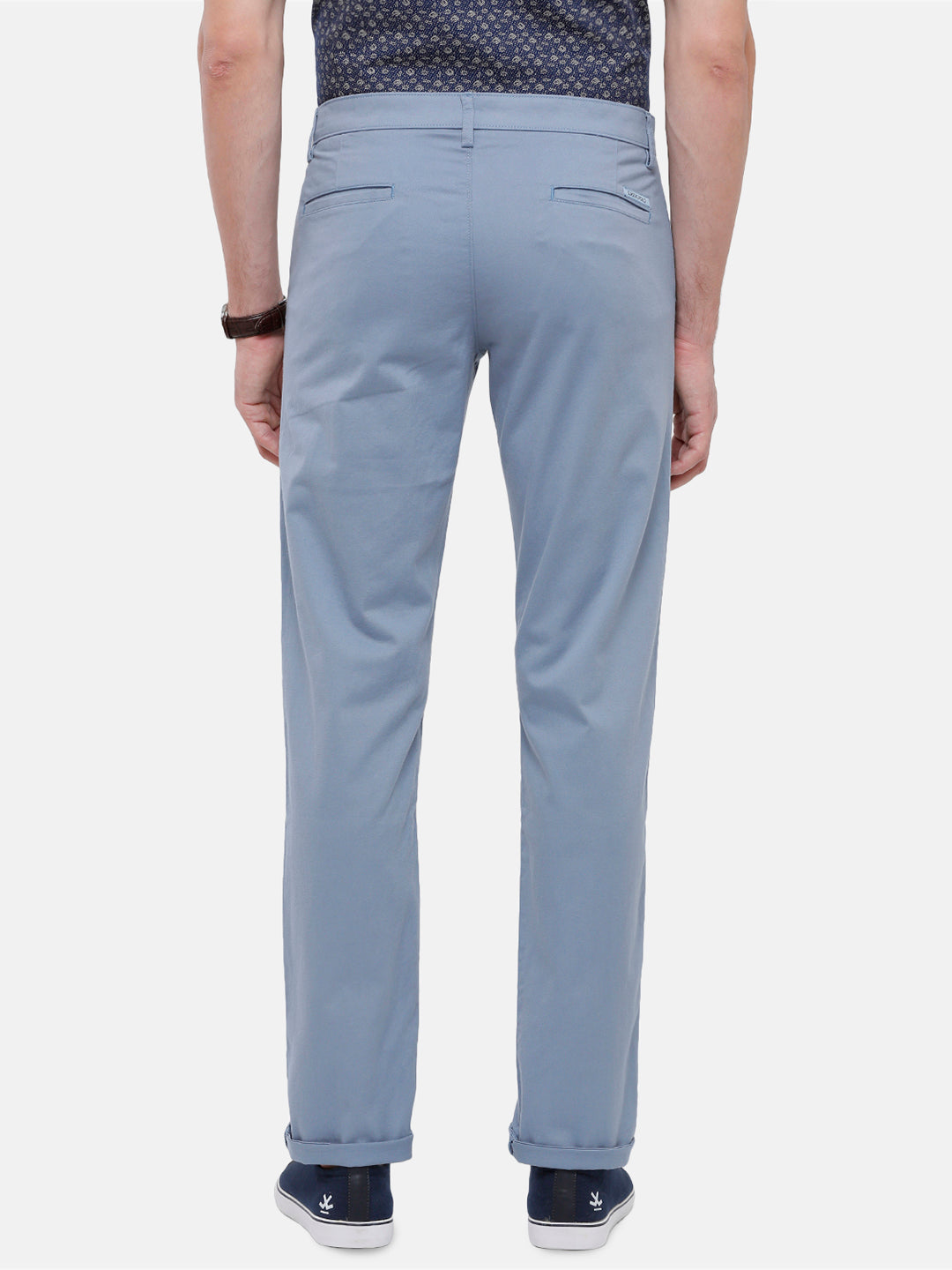 Classic Polo Mens Solid Moderate Fit Blue Trousers - Ares Steel Blue