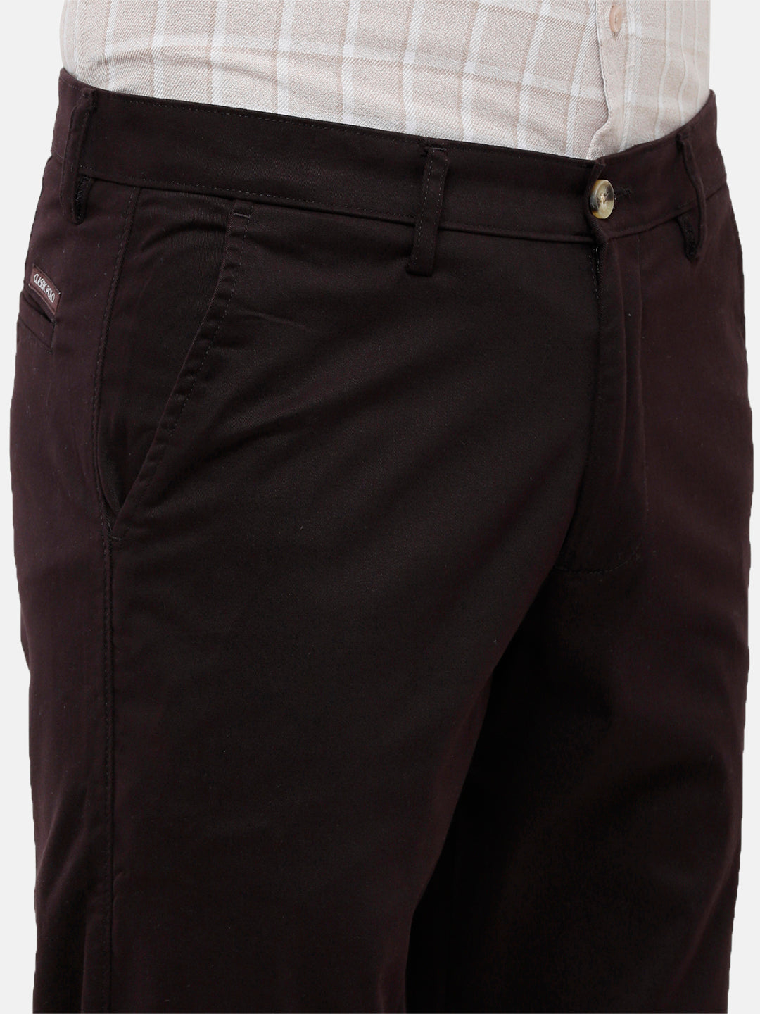 Classic Polo Mens Solid Moderate Fit Black Trousers - NOS-ARES-WINE-MF-CLY