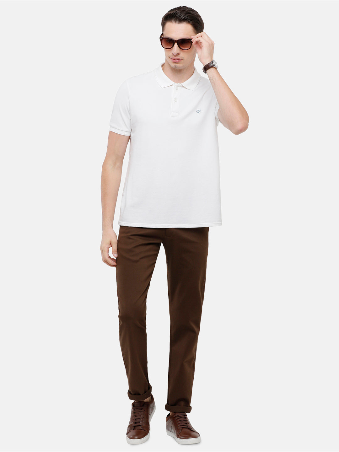 Classic Polo Mens Solid Slim Fit Brown Trousers - Eros Brown