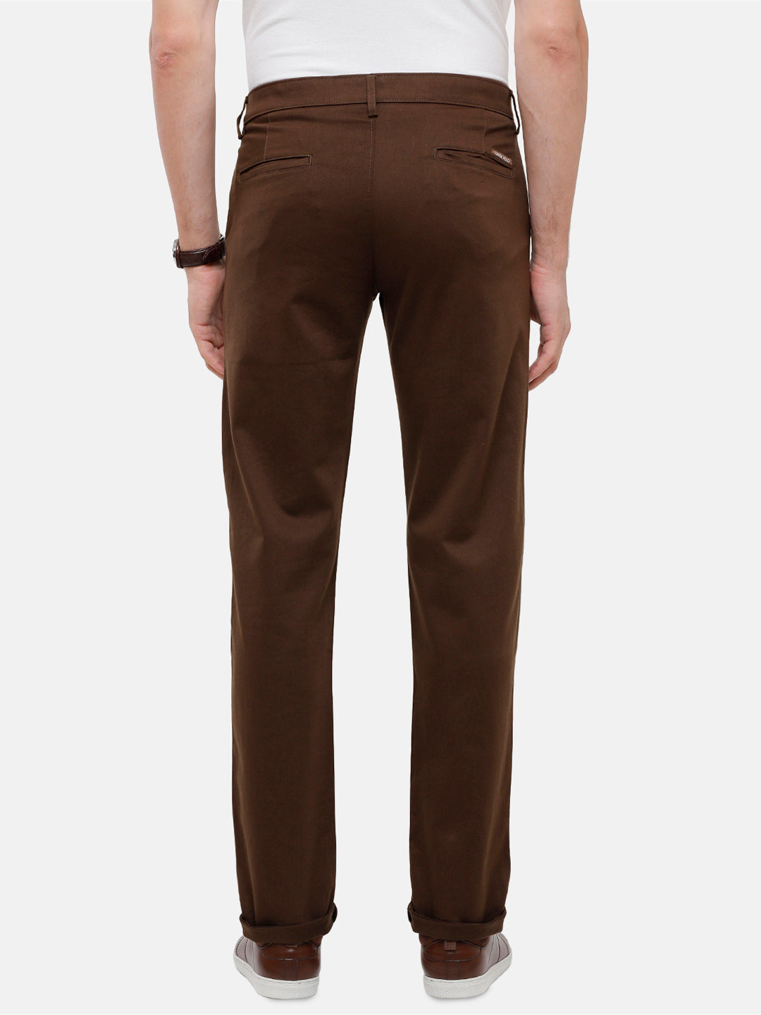 Classic Polo Mens Solid Slim Fit Brown Trousers - Eros Brown