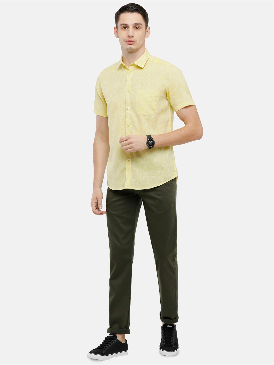 Classic Polo Mens Solid Slim Fit Green Trousers - Eros Olive
