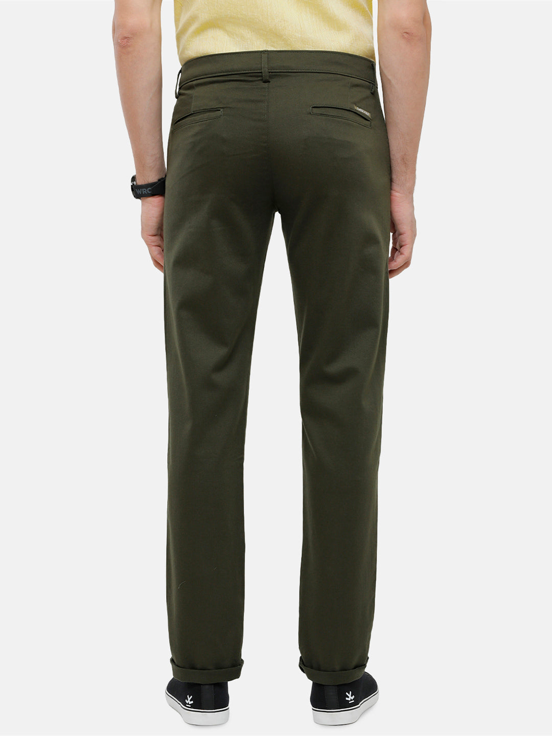 Classic Polo Mens Solid Slim Fit Green Trousers - Eros Olive