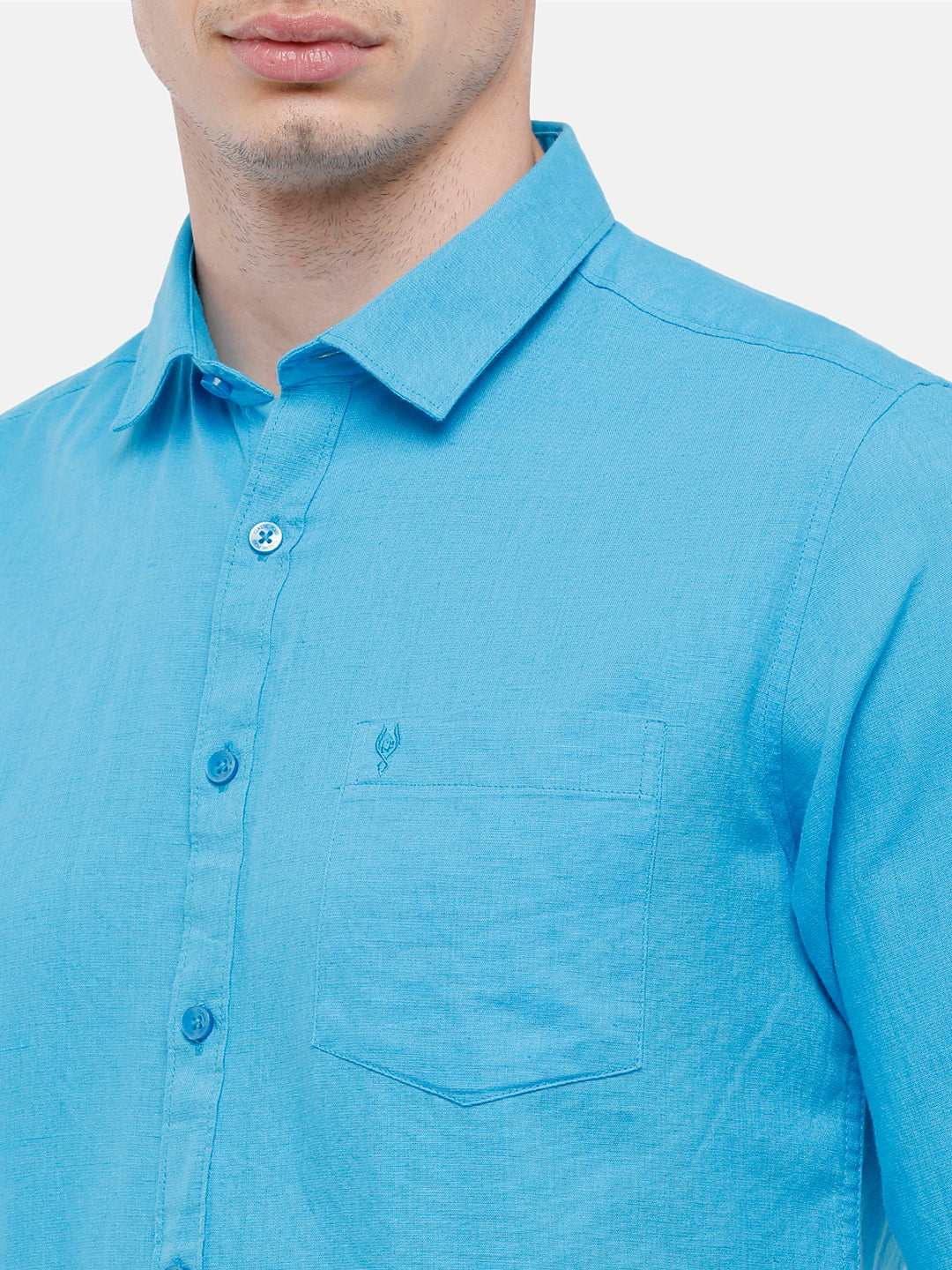 Classic Polo Mens Solid Milano Fit Full Sleeve Polo Neck Blue Woven Shirt -Mica Blue Fs