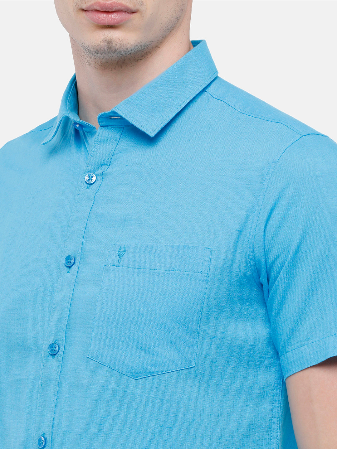 Classic Polo Mens Solid Milano Fit Half Sleeve Polo Neck Blue Woven Shirt -Mica Blue HS