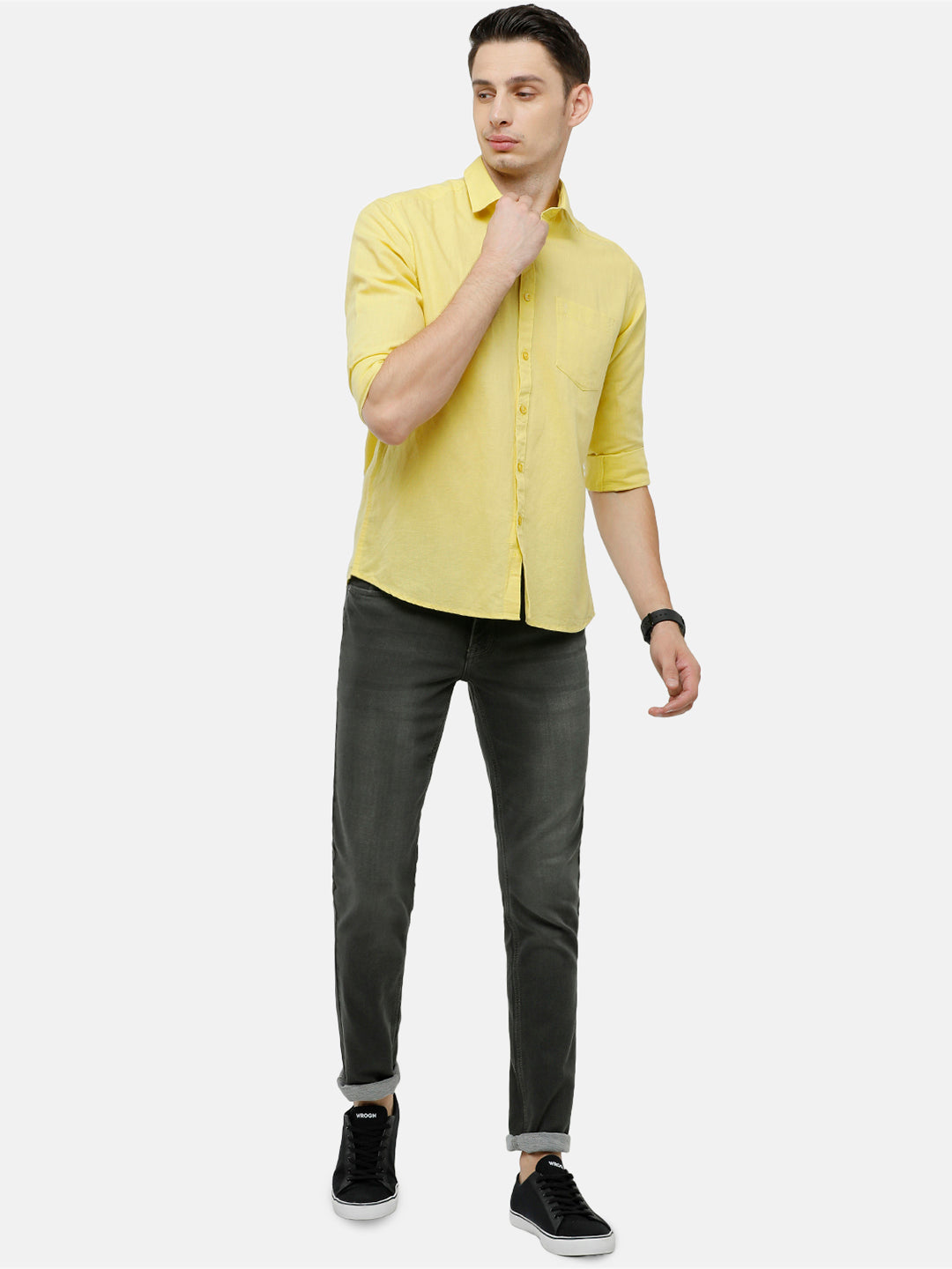 Classic Polo Mens Solid Milano Fit Full Sleeve Woven Shirt -Mica Yellow FS