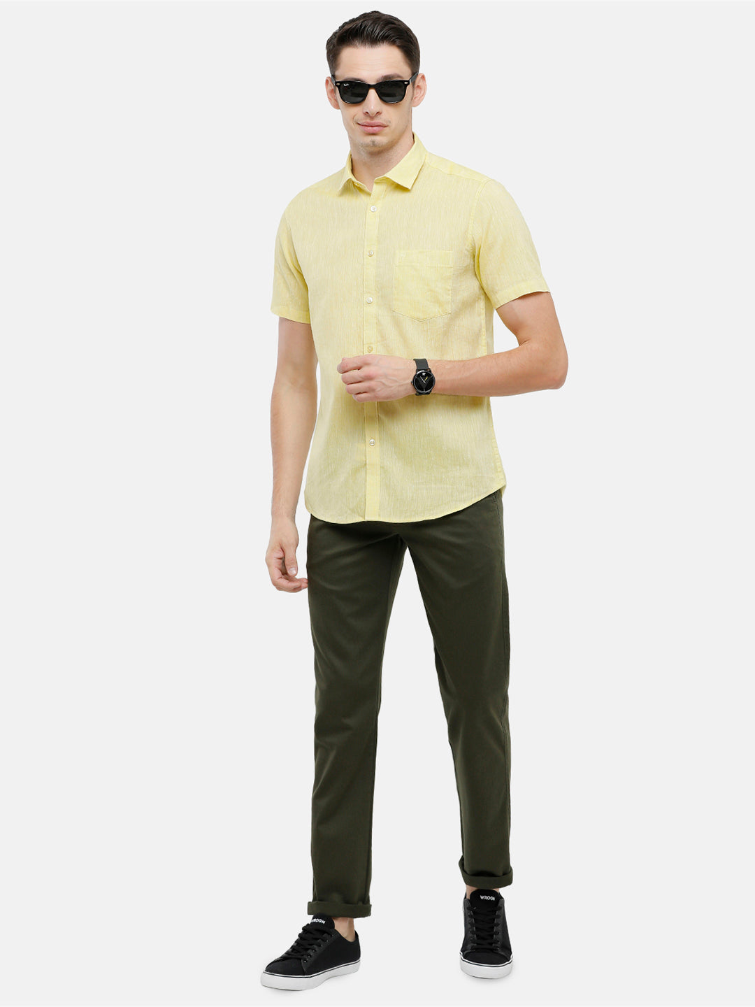 Classic Polo Mens Slim Fit Polo Neck Yellow Woven Shirt - Porsh-Yellow HS