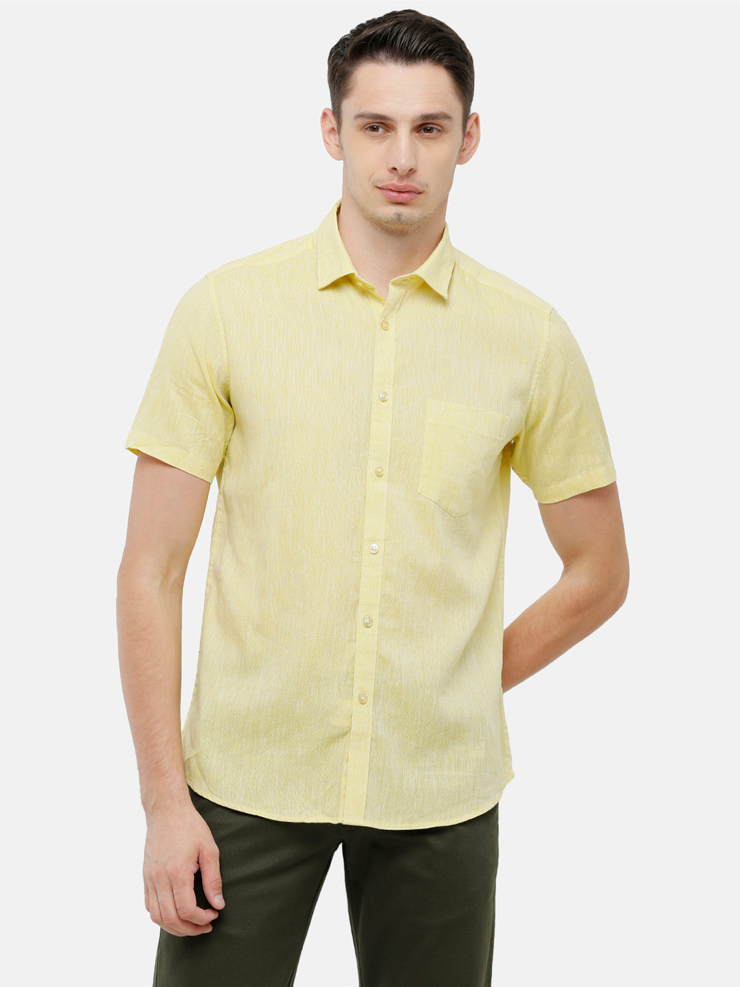 Classic Polo Mens Slim Fit Polo Neck Yellow Woven Shirt - Porsh-Yellow HS