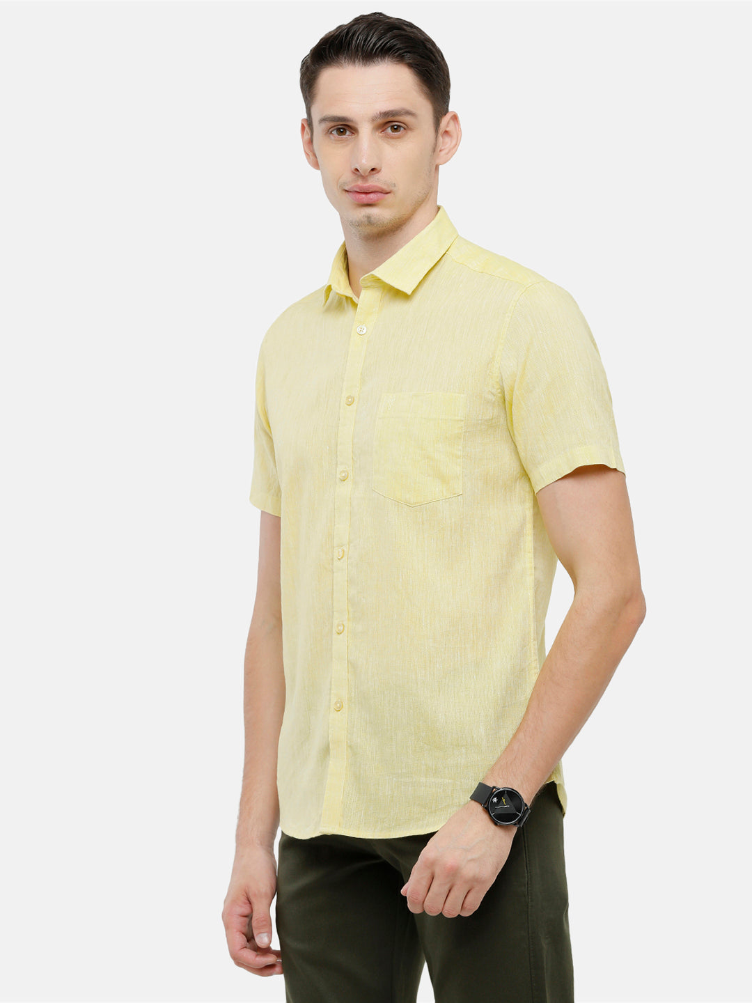 Classic Polo Mens Slim Fit Polo Neck Yellow Woven Shirt - Porsh-Yellow HS