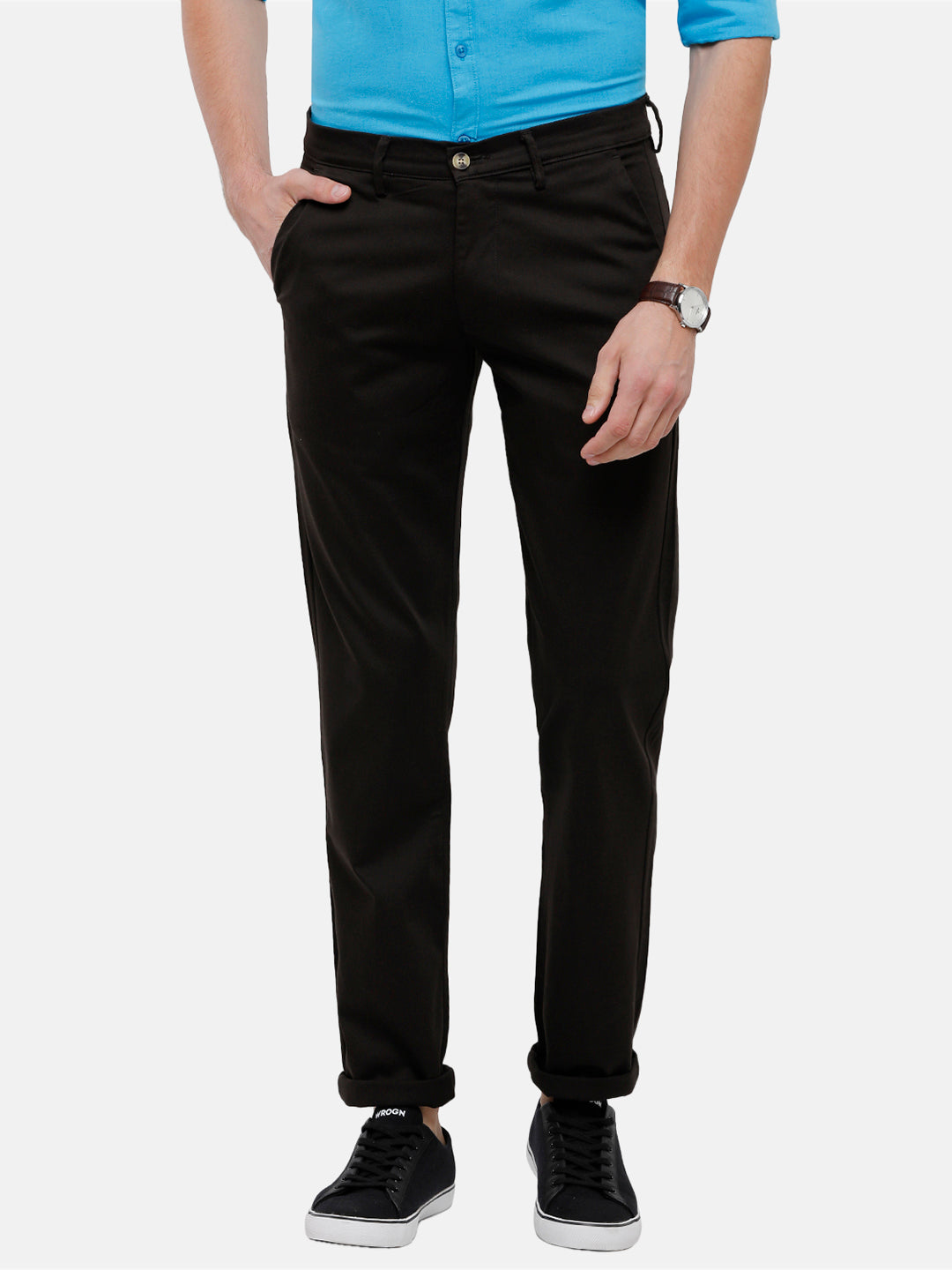 Classic Polo Men's Slim Fit Choco Black High Density Satin Streatch Trousers - Spectra-Choco