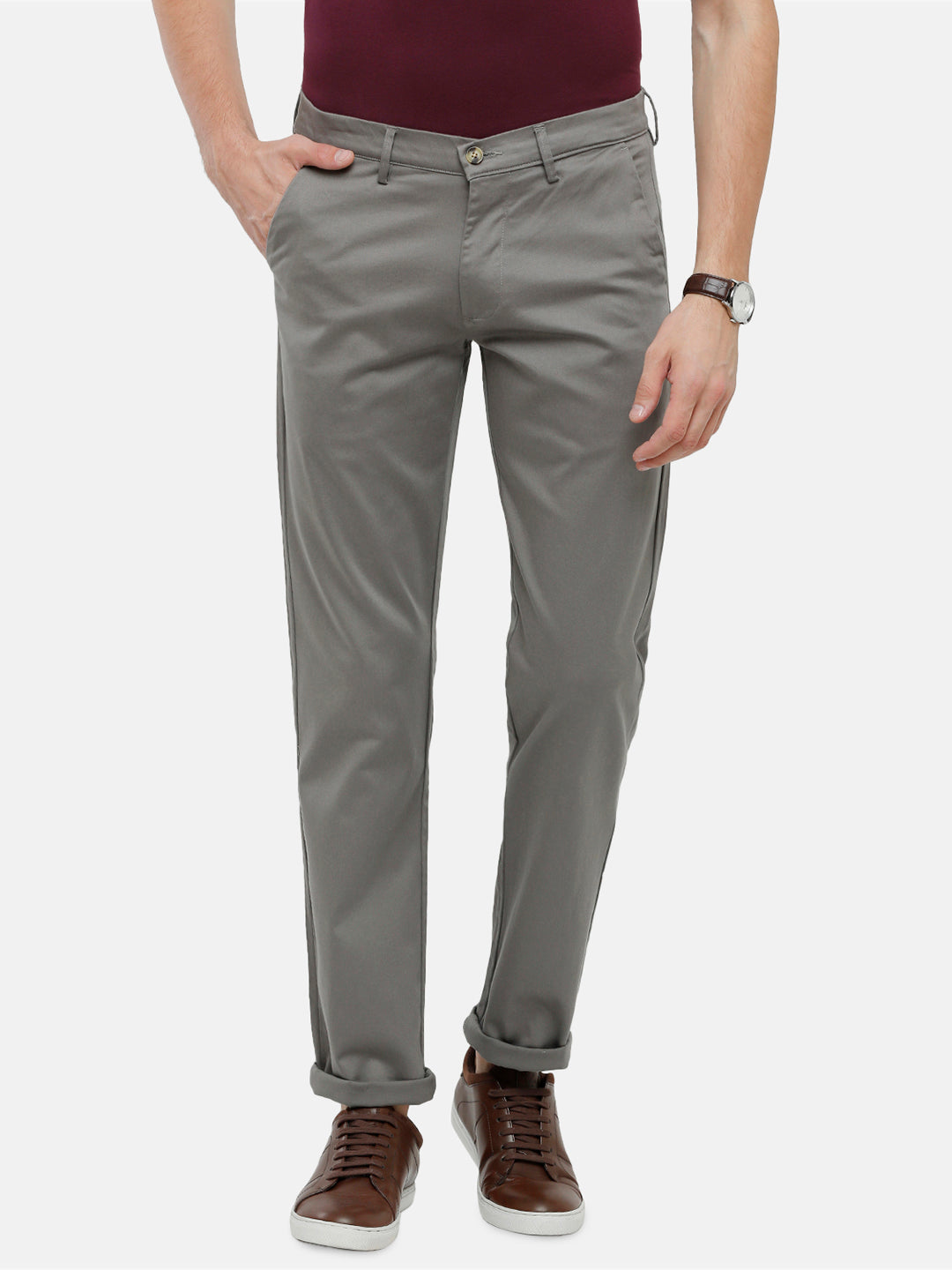 Classic Polo Men's Slim Fit Grey High Density Satin Streatch Trousers - Spectra-Grey