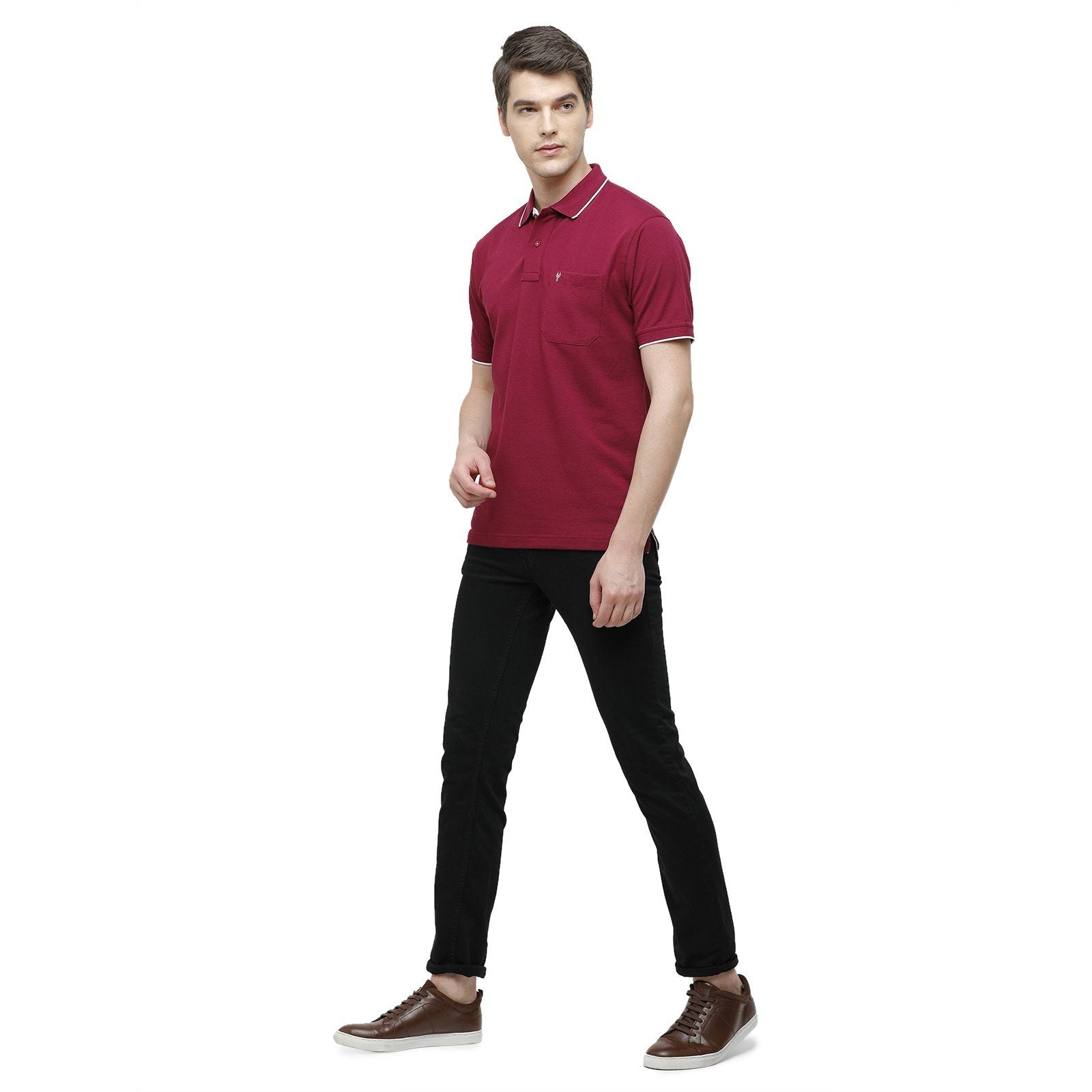 maroon and black polo shirt