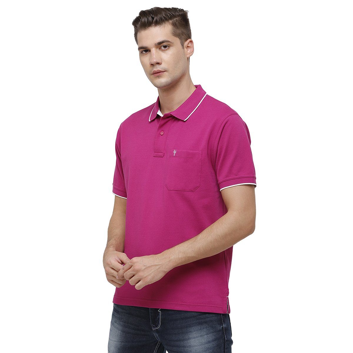 Classic polo Men's Fuchea Pink Smart Double Pique Polo Half Sleeve Authentic Fit T-Shirt Nova - Fuchea T-shirt Classic Polo 