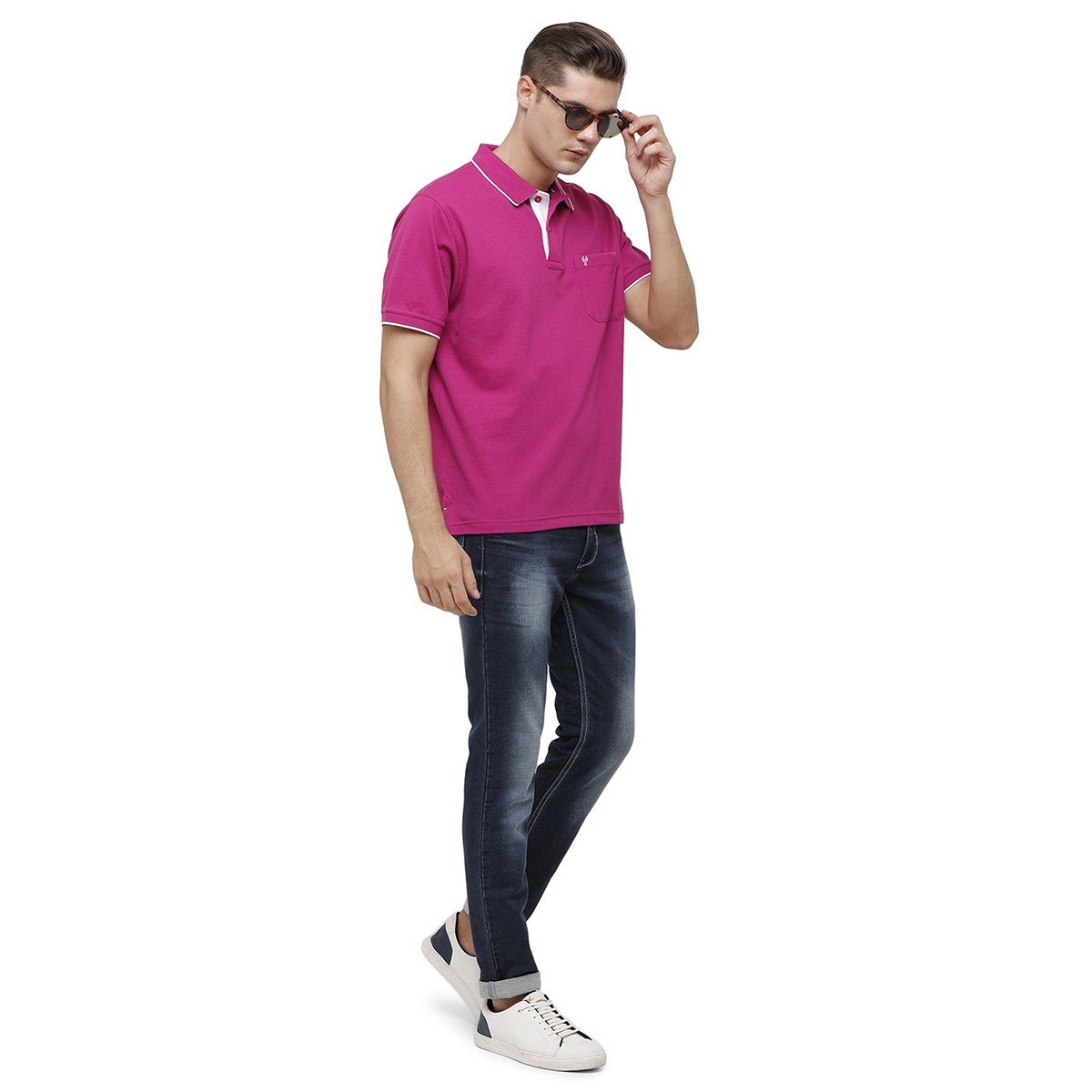 Classic polo Men's Fuchea Pink Smart Double Pique Polo Half Sleeve Authentic Fit T-Shirt Nova - Fuchea T-shirt Classic Polo 