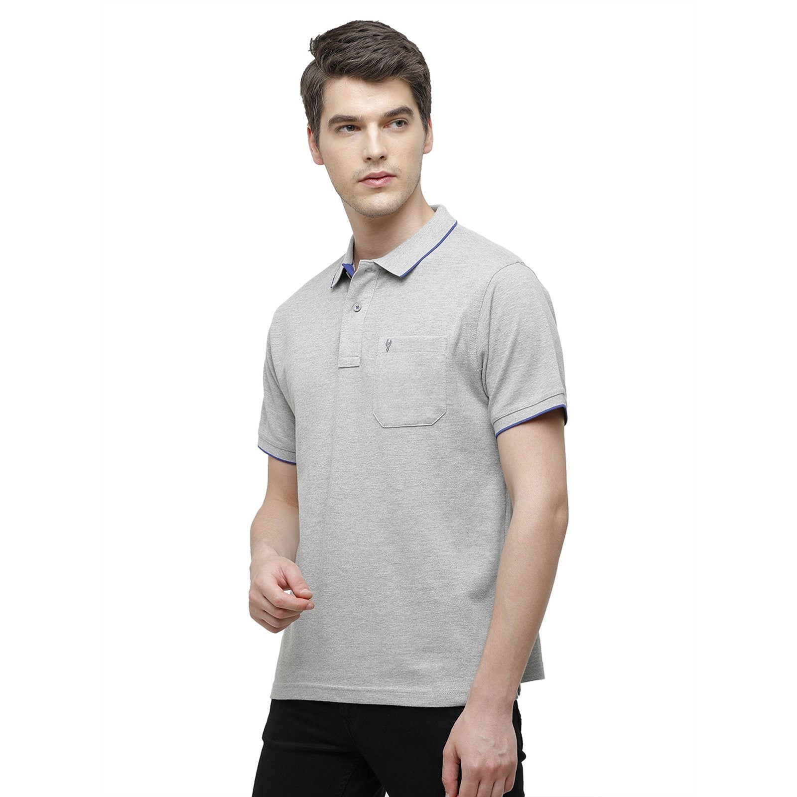 Classic polo Men's Grey Smart Double Pique Polo Half Sleeve Authentic Fit T-Shirt Nova - Grey Melange T-shirt Classic Polo 