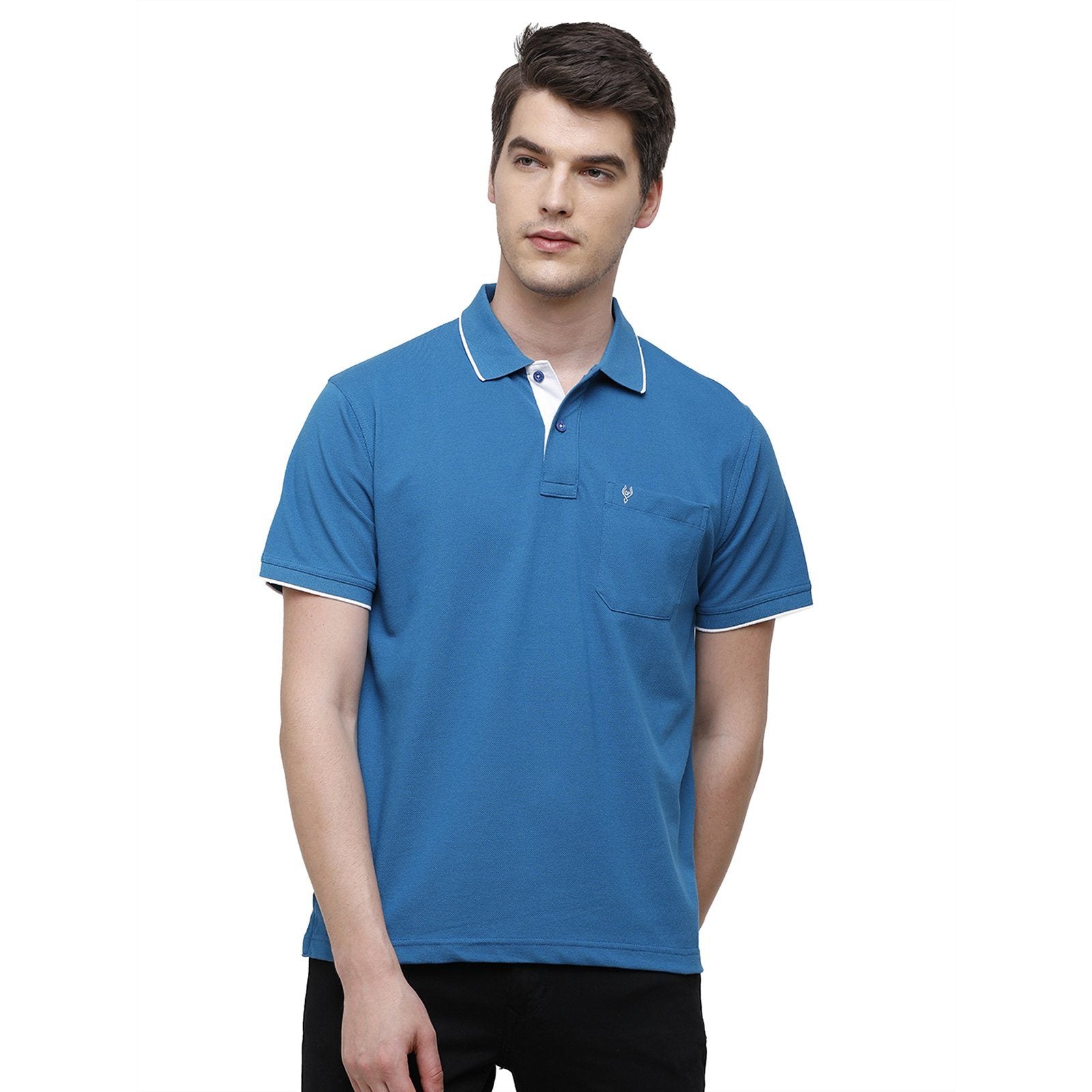 Classic polo Men's Blue Smart Double Pique Polo Half Sleeve Authentic Fit T-Shirt Nova - Ocean Depth T-shirt Classic Polo 