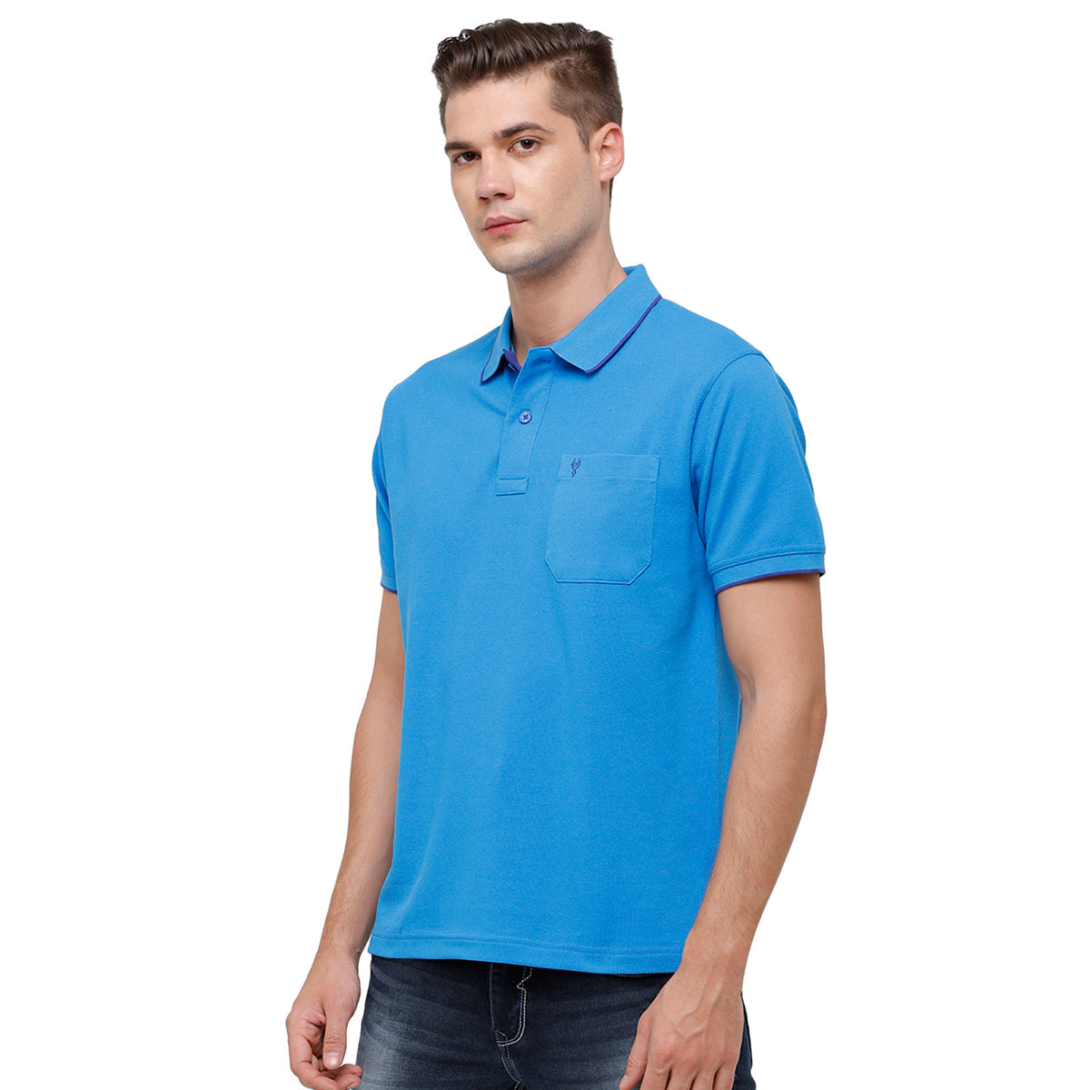Classic polo Men's Oxford Blue Smart Double Pique Polo Half Sleeve Authentic Fit T-Shirt Nova - Oxford T-shirt Classic Polo 