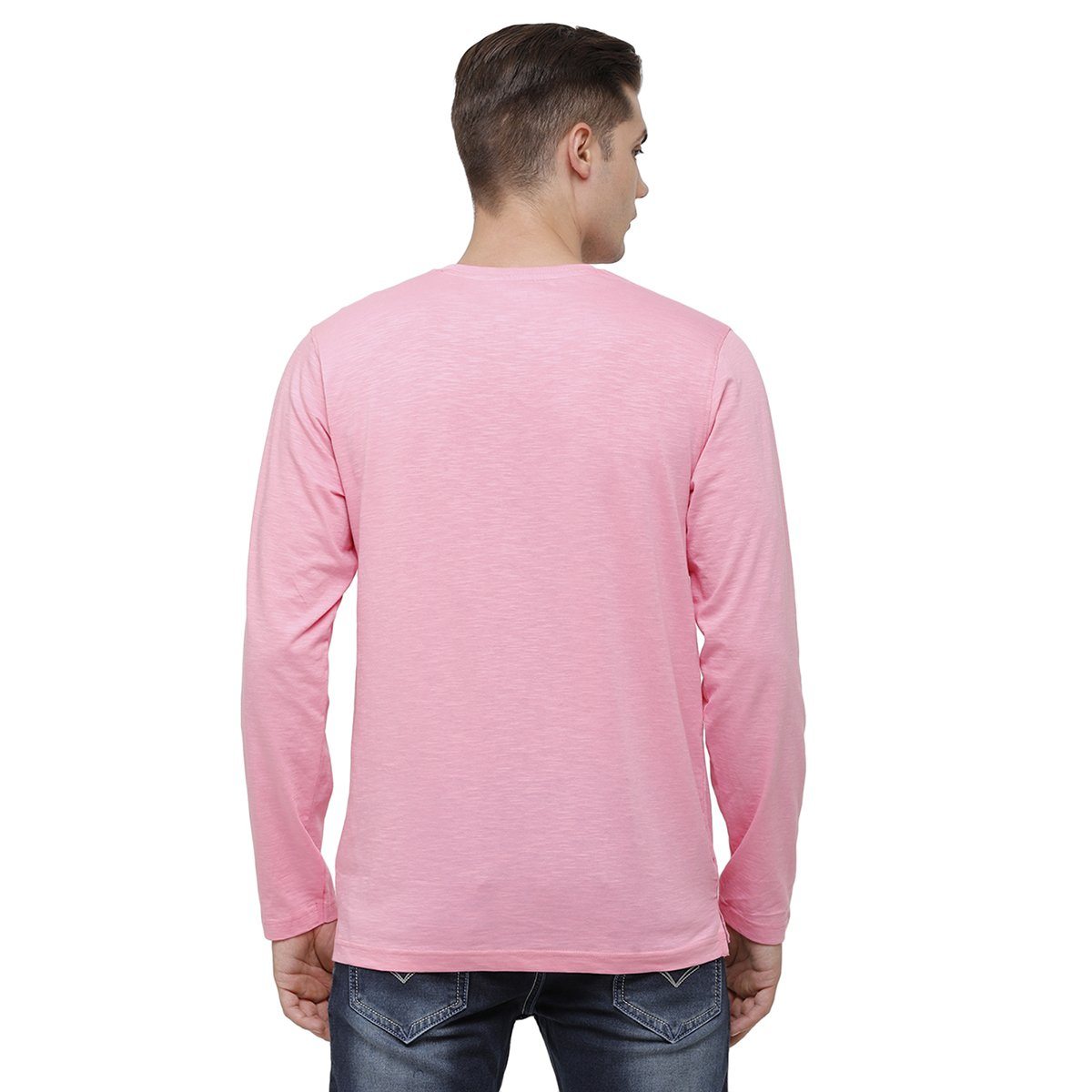 Classic polo Men's Pink Full Sleeve Slim Fit Henley Crew T-Shirt - Ozel - Begonia Pink T-shirt Classic Polo 