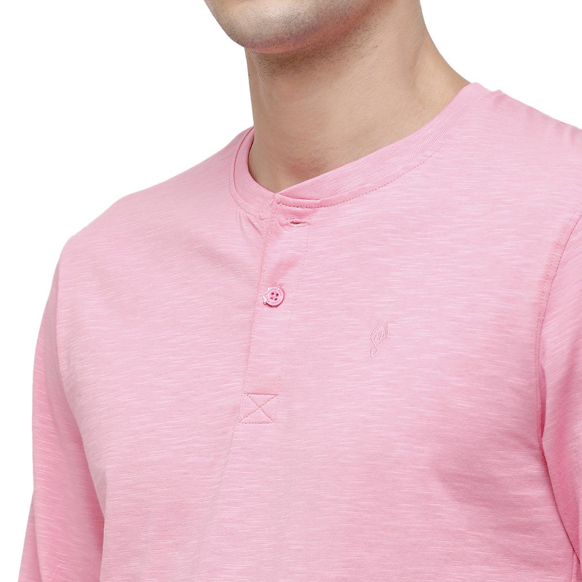 Classic polo Men's Pink Full Sleeve Slim Fit Henley Crew T-Shirt - Ozel - Begonia Pink T-shirt Classic Polo 