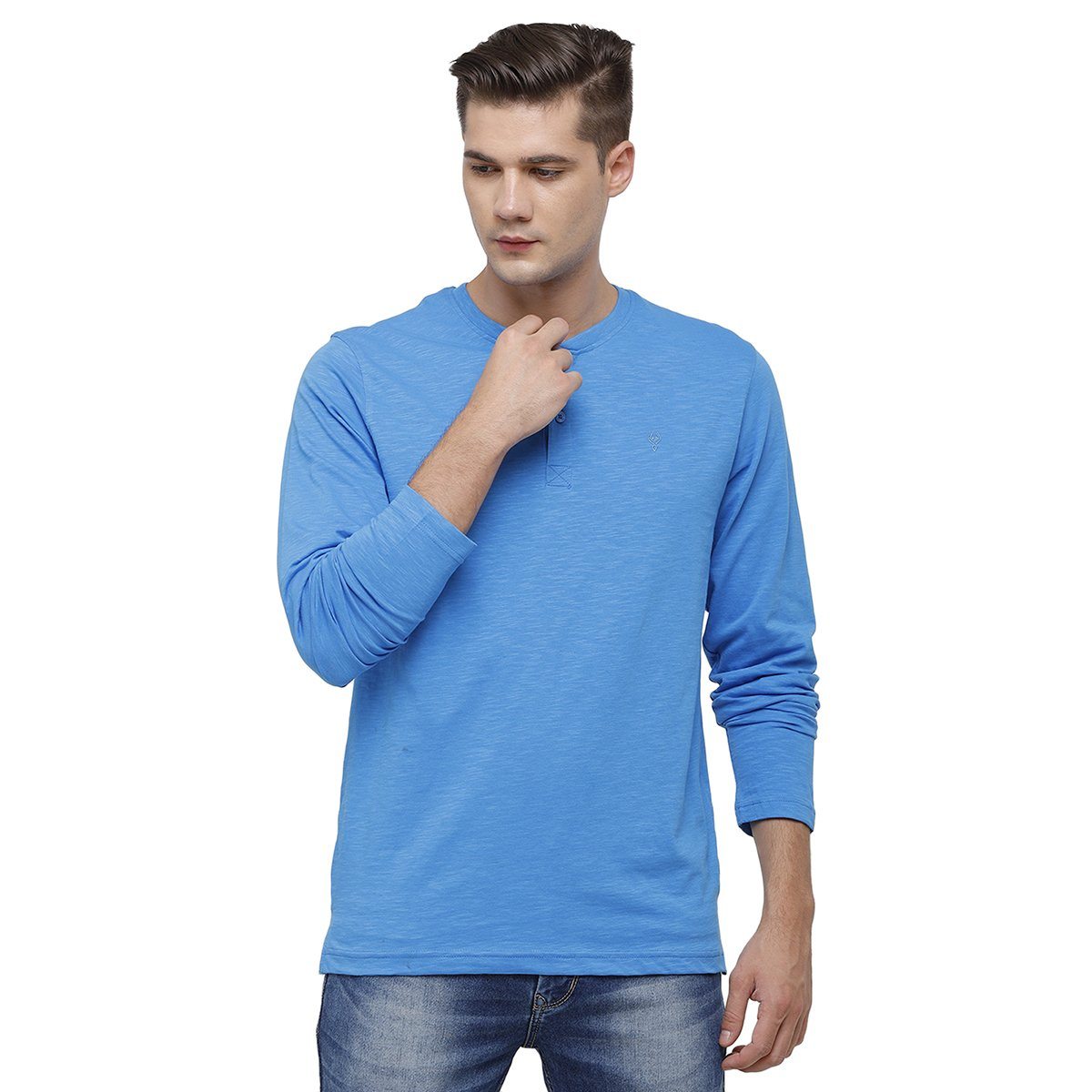 Classic polo Men's Blue Full Sleeve Slim Fit Henley Crew T-Shirt - Ozel - Classic Blue Classic Polo 