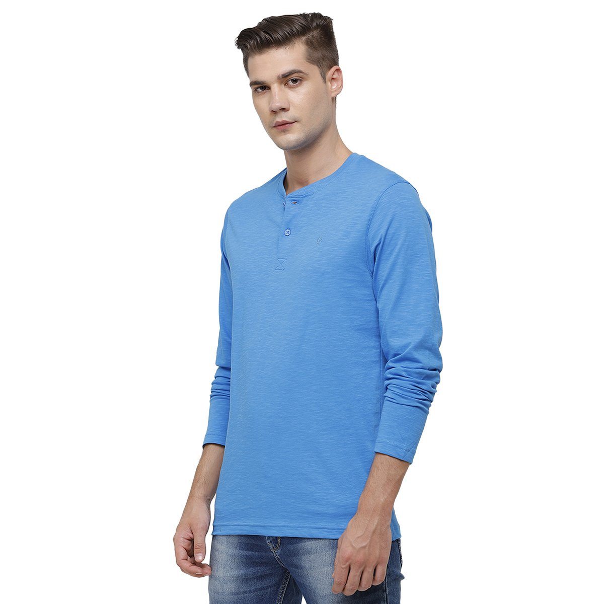 Classic polo Men's Blue Full Sleeve Slim Fit Henley Crew T-Shirt - Ozel - Classic Blue Classic Polo 