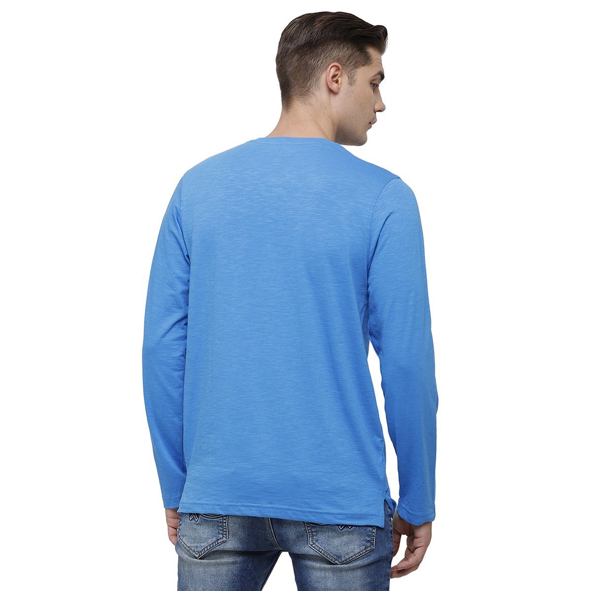 Classic polo Men's Blue Full Sleeve Slim Fit Henley Crew T-Shirt - Ozel - Classic Blue Classic Polo 