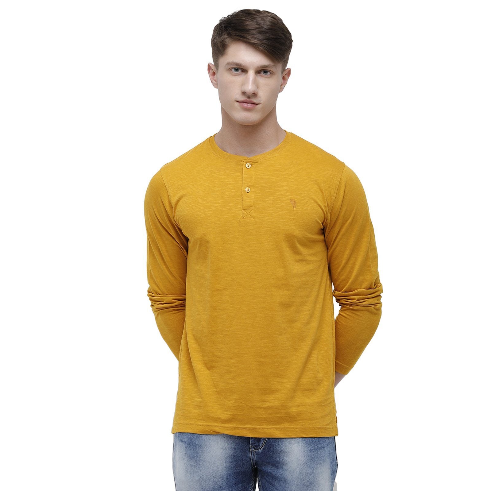Classic polo Men's Mustard Full Sleeve Slim Fit Henley Crew T-Shirt - Ozel-G.Yellow T-shirt Classic Polo 