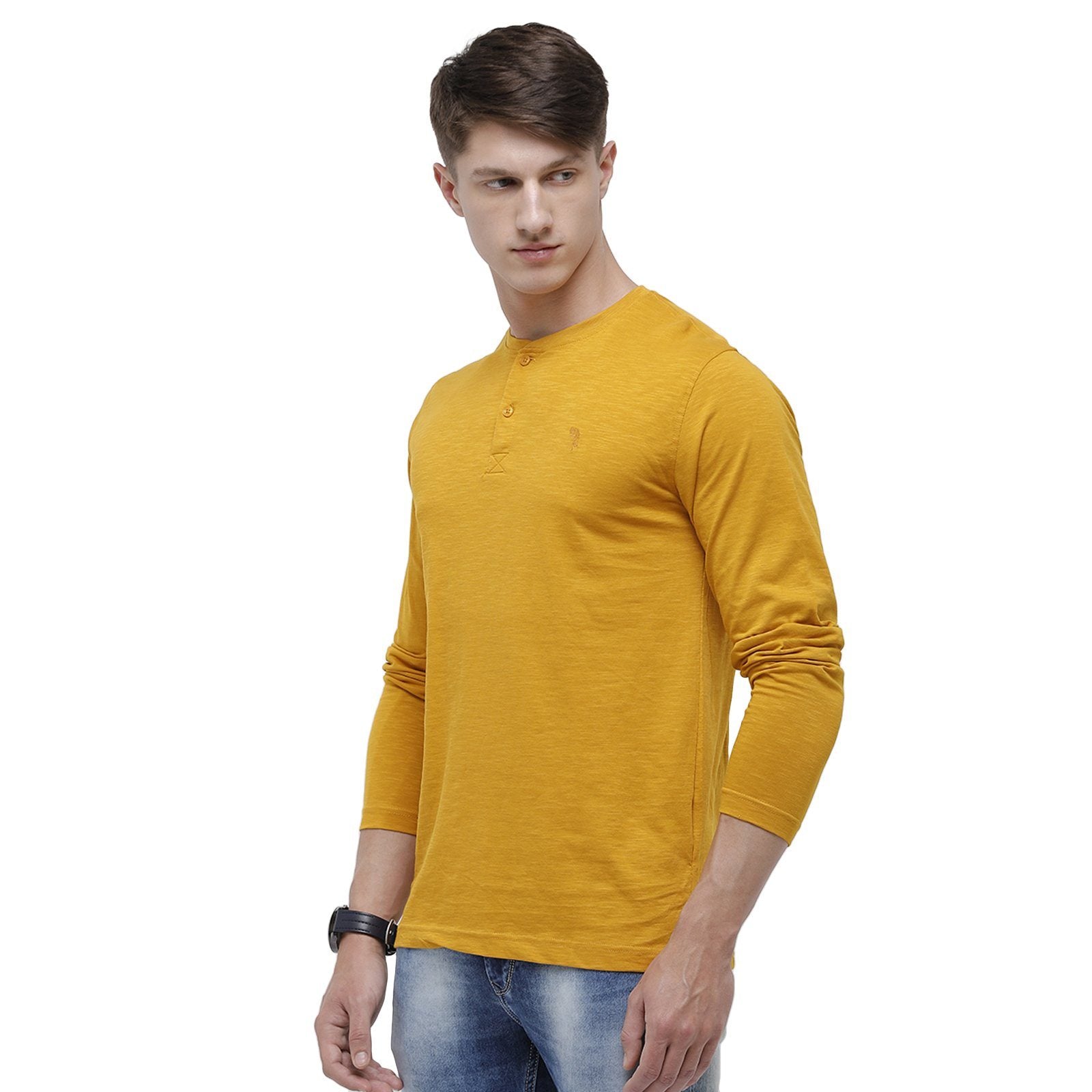 Classic polo Men's Mustard Full Sleeve Slim Fit Henley Crew T-Shirt - Ozel-G.Yellow T-shirt Classic Polo 