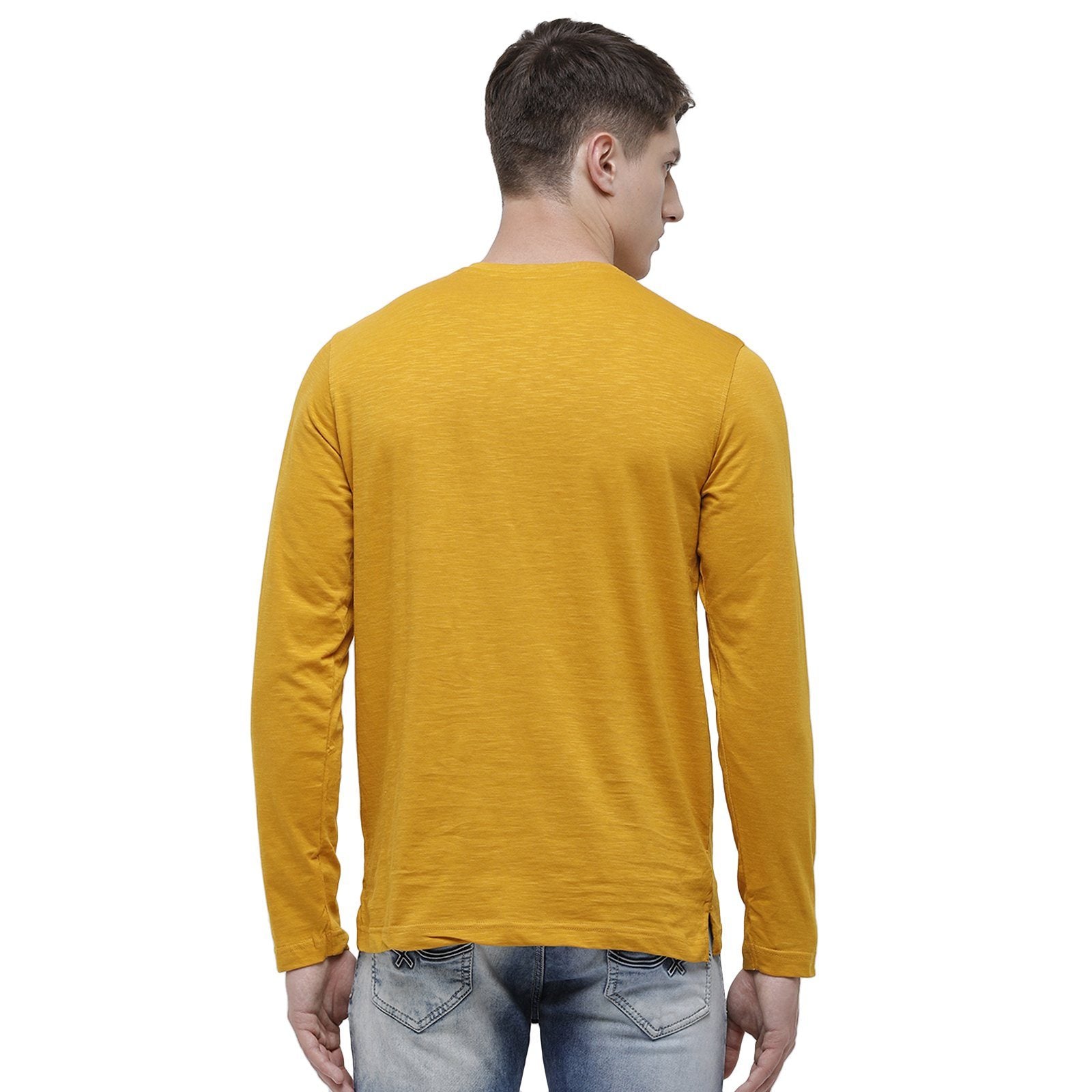 Classic polo Men's Mustard Full Sleeve Slim Fit Henley Crew T-Shirt - Ozel-G.Yellow T-shirt Classic Polo 
