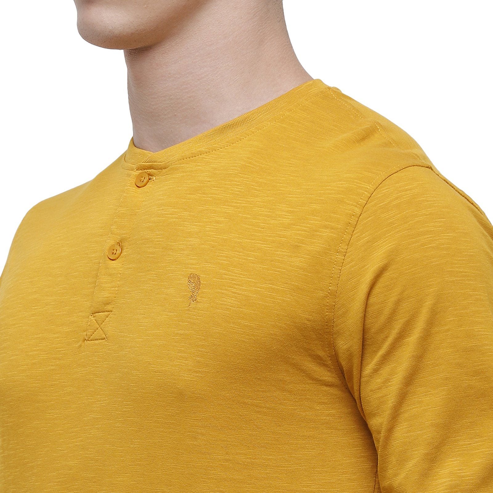 Classic polo Men's Mustard Full Sleeve Slim Fit Henley Crew T-Shirt - Ozel-G.Yellow T-shirt Classic Polo 
