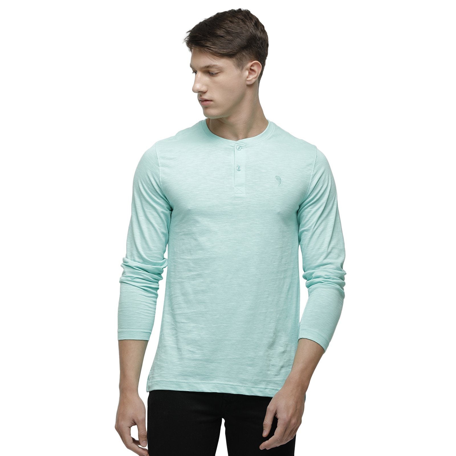 Classic polo Men's Turquoise Full Sleeve Slim Fit Henley Crew T-Shirt - Ozel- Lt. Grass T-shirt Classic Polo 