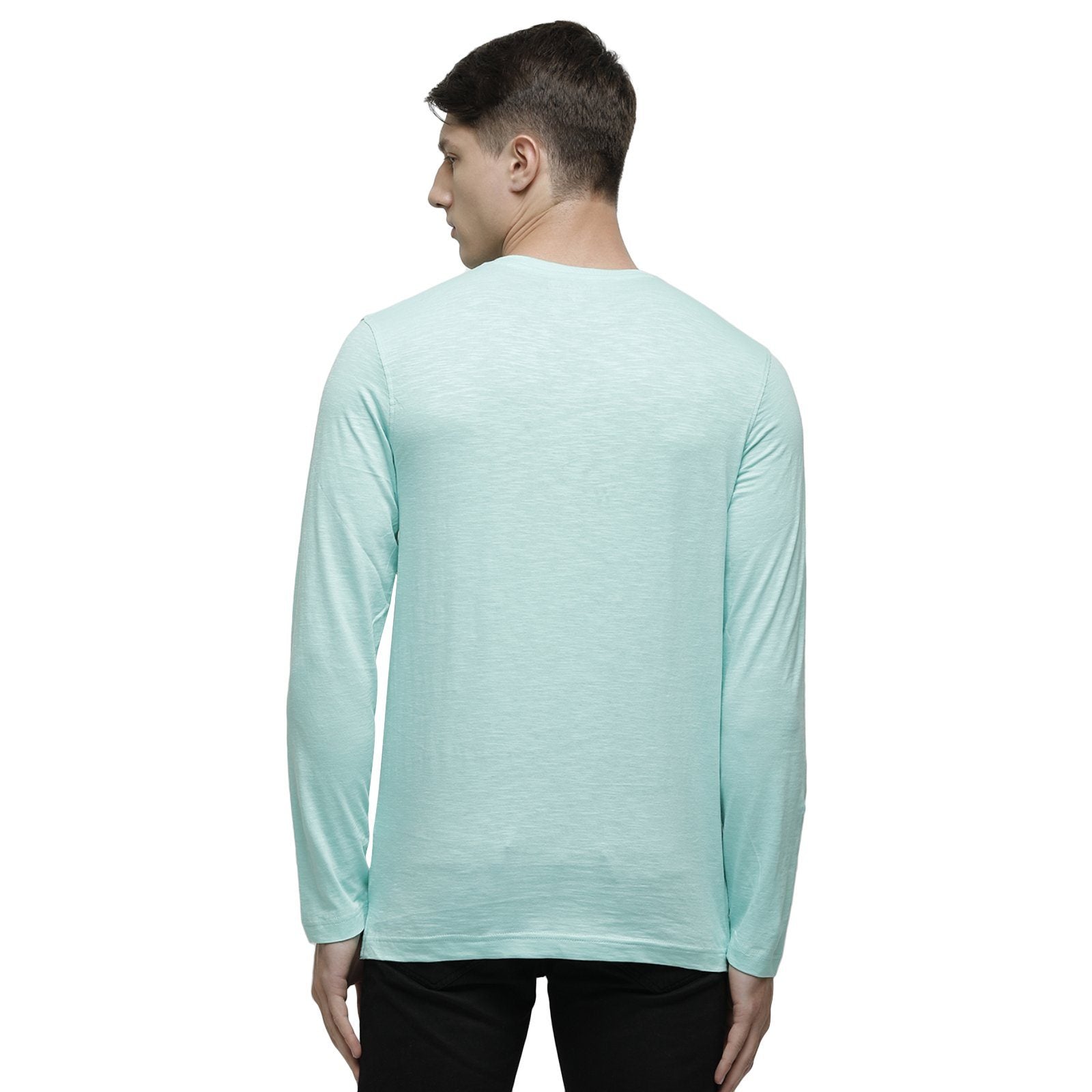 Classic polo Men's Turquoise Full Sleeve Slim Fit Henley Crew T-Shirt - Ozel- Lt. Grass T-shirt Classic Polo 