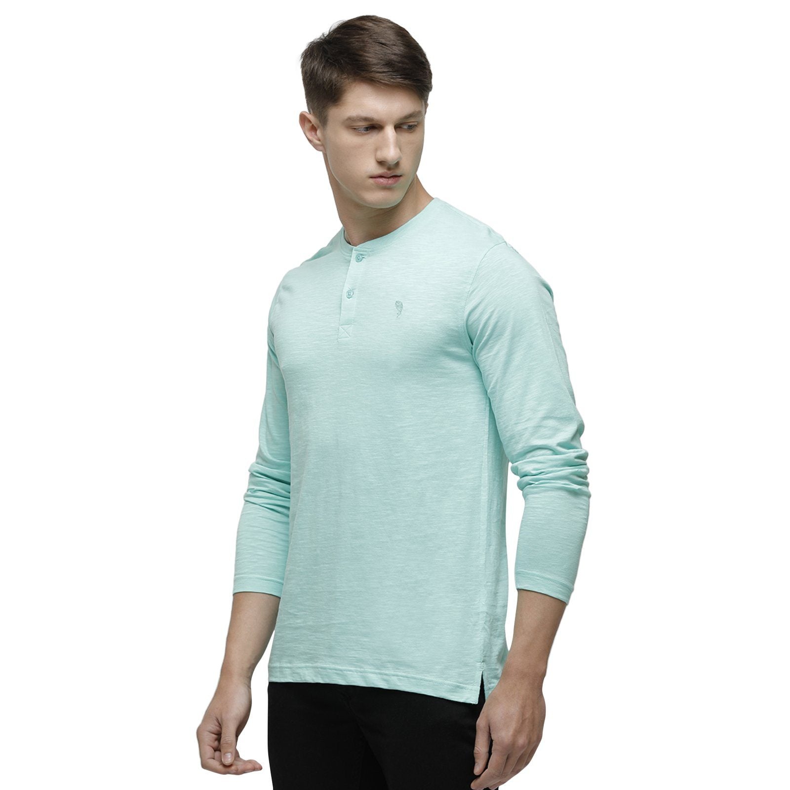 Classic polo Men's Turquoise Full Sleeve Slim Fit Henley Crew T-Shirt - Ozel- Lt. Grass T-shirt Classic Polo 
