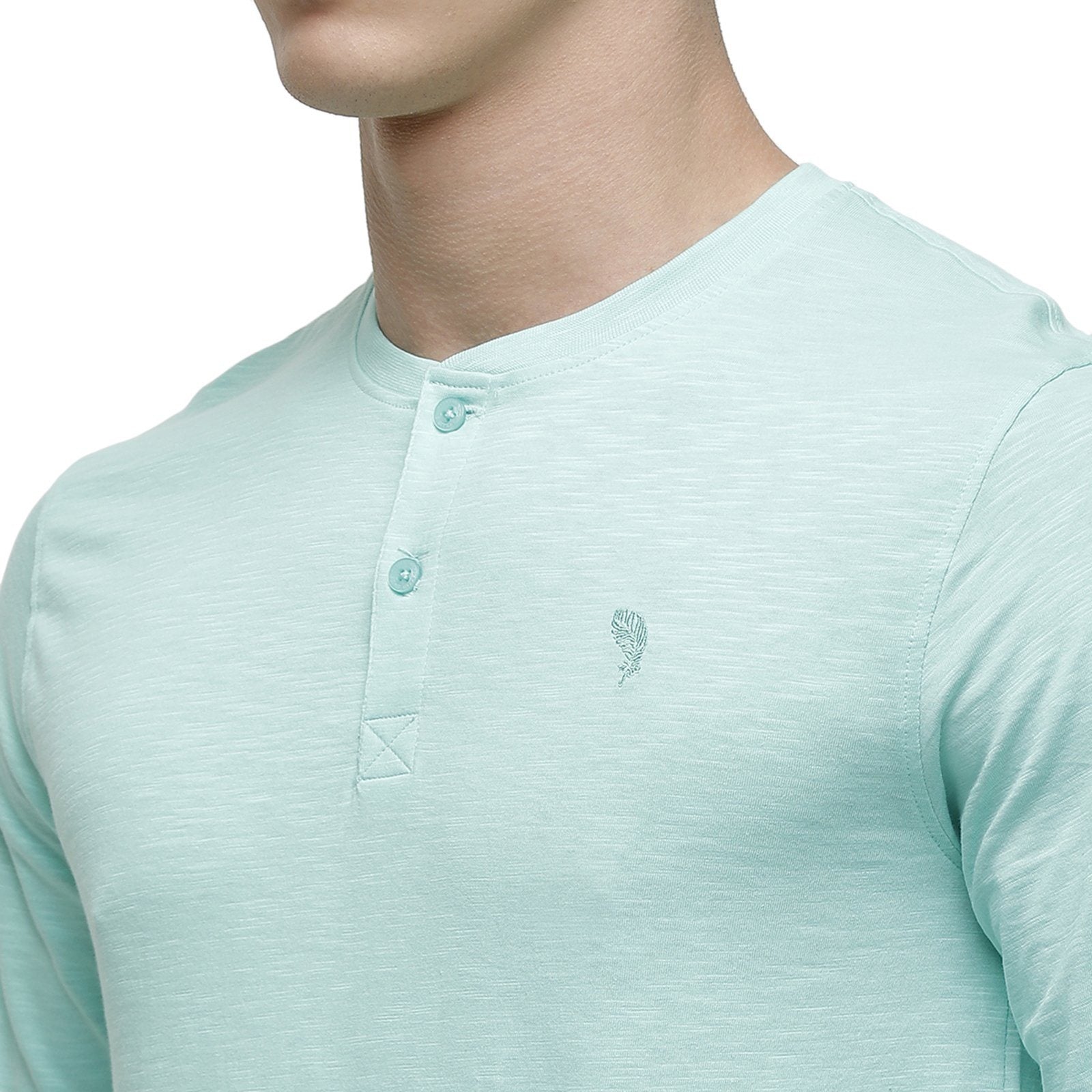 Classic polo Men's Turquoise Full Sleeve Slim Fit Henley Crew T-Shirt - Ozel- Lt. Grass T-shirt Classic Polo 