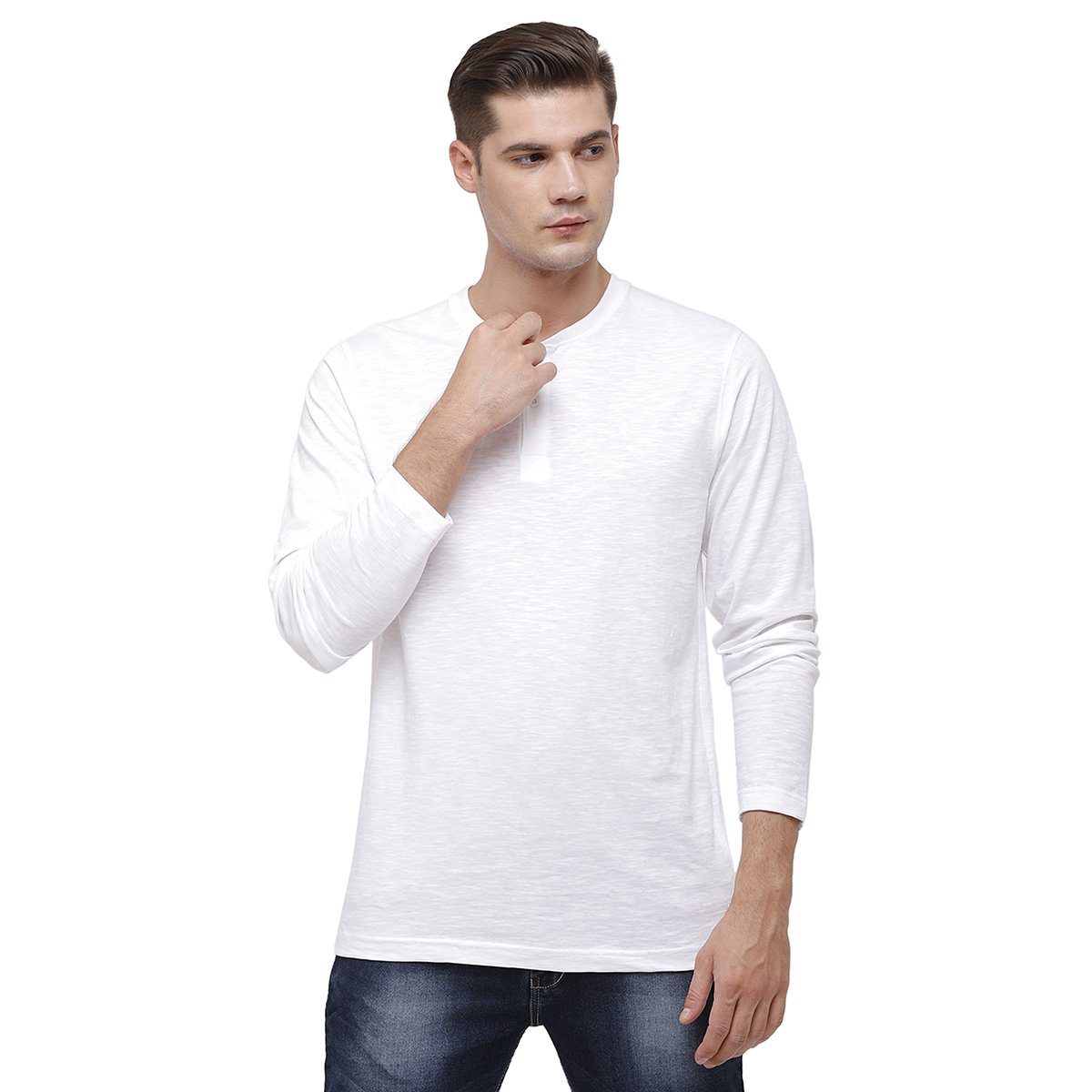 Classic polo Men's Mustard Full Sleeve Slim Fit Henley Crew T-Shirt - Ozel - White T-shirt Classic Polo 