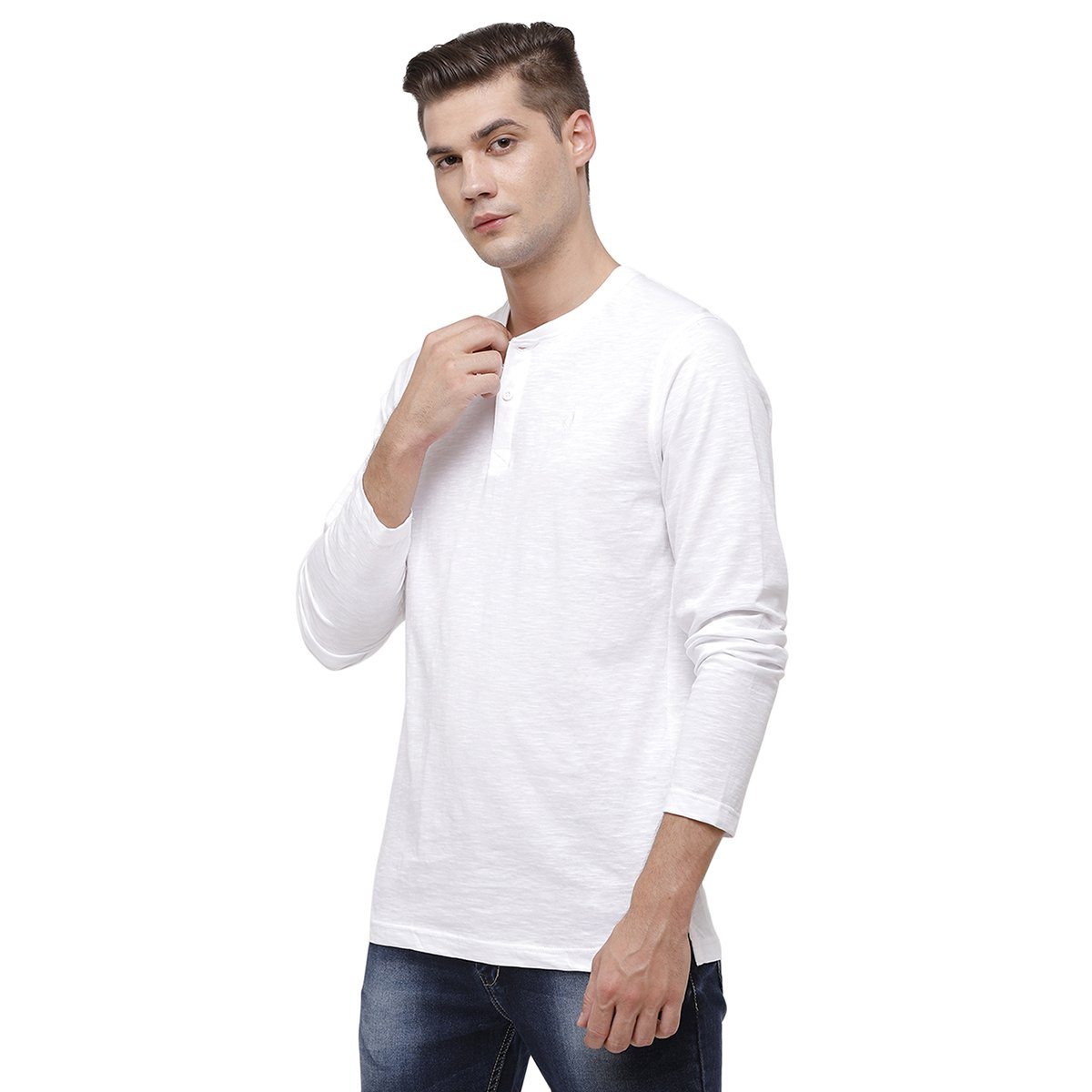 Classic polo Men's Mustard Full Sleeve Slim Fit Henley Crew T-Shirt - Ozel - White T-shirt Classic Polo 