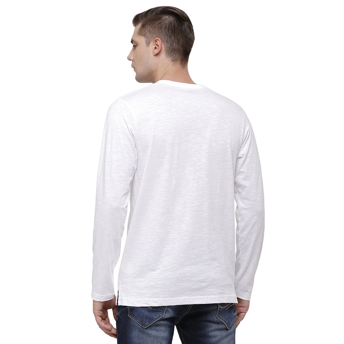 Classic polo Men's Mustard Full Sleeve Slim Fit Henley Crew T-Shirt - Ozel - White T-shirt Classic Polo 
