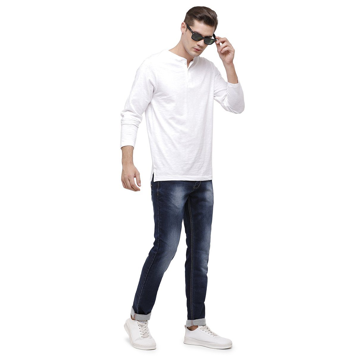 Classic polo Men's Mustard Full Sleeve Slim Fit Henley Crew T-Shirt - Ozel - White T-shirt Classic Polo 