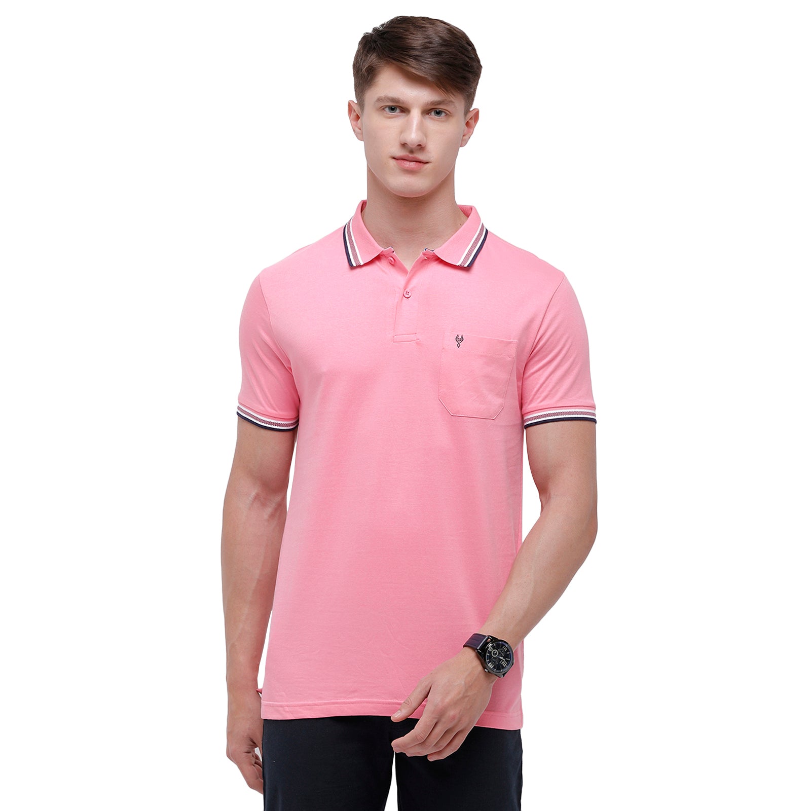 Classic Polo Men's Pink Sporty Polo Half Sleeve Slim Fit T-Shirt | Pristo - -Begionia Pink