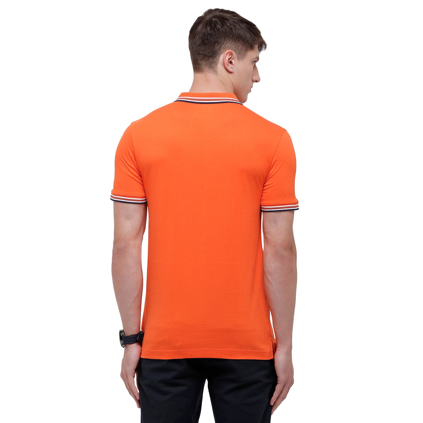 Classic Polo Men's Orange Sporty Polo Half Sleeve Slim Fit T-Shirt | Pristo - -Tangerine Tango