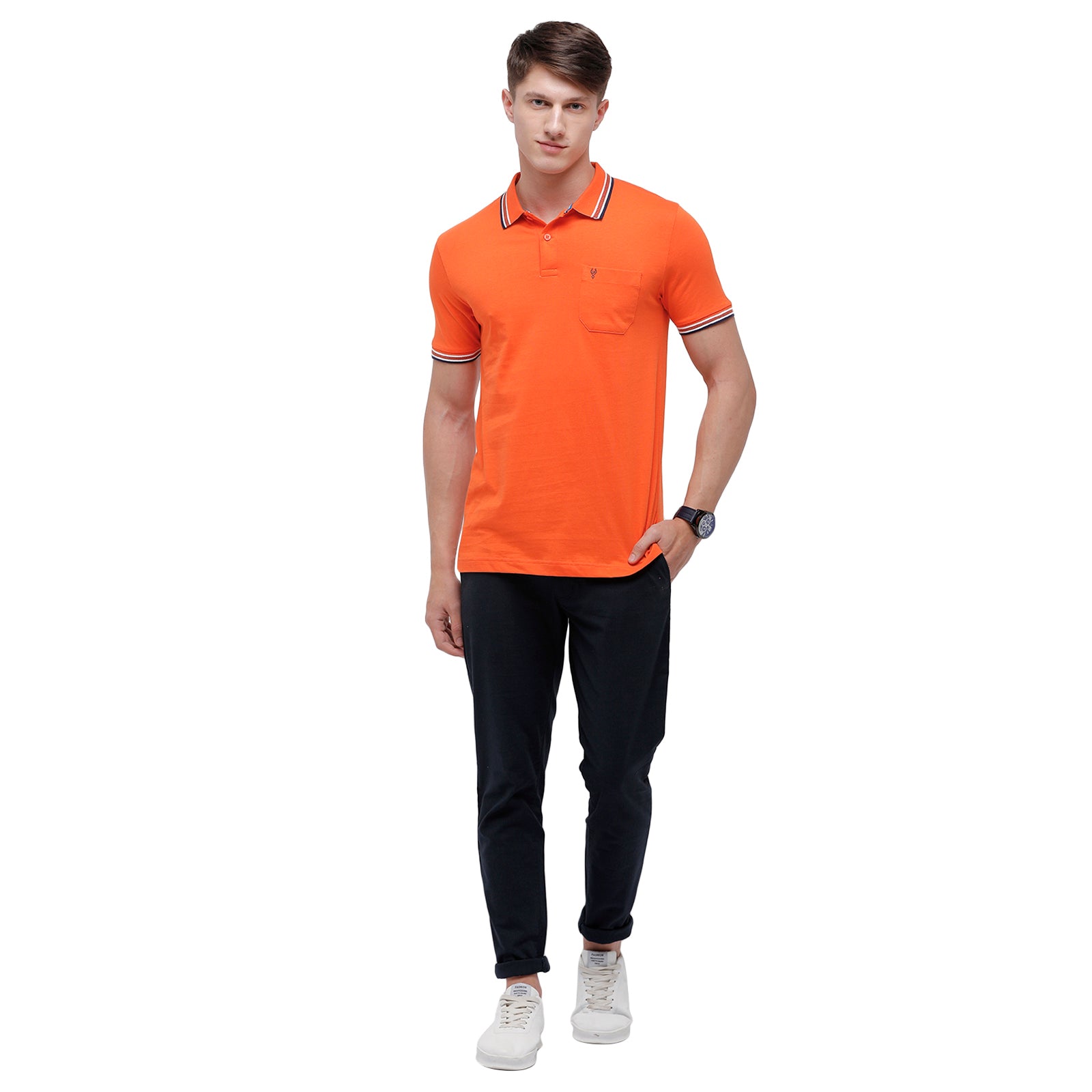 Classic Polo Men's Orange Sporty Polo Half Sleeve Slim Fit T-Shirt | Pristo - -Tangerine Tango
