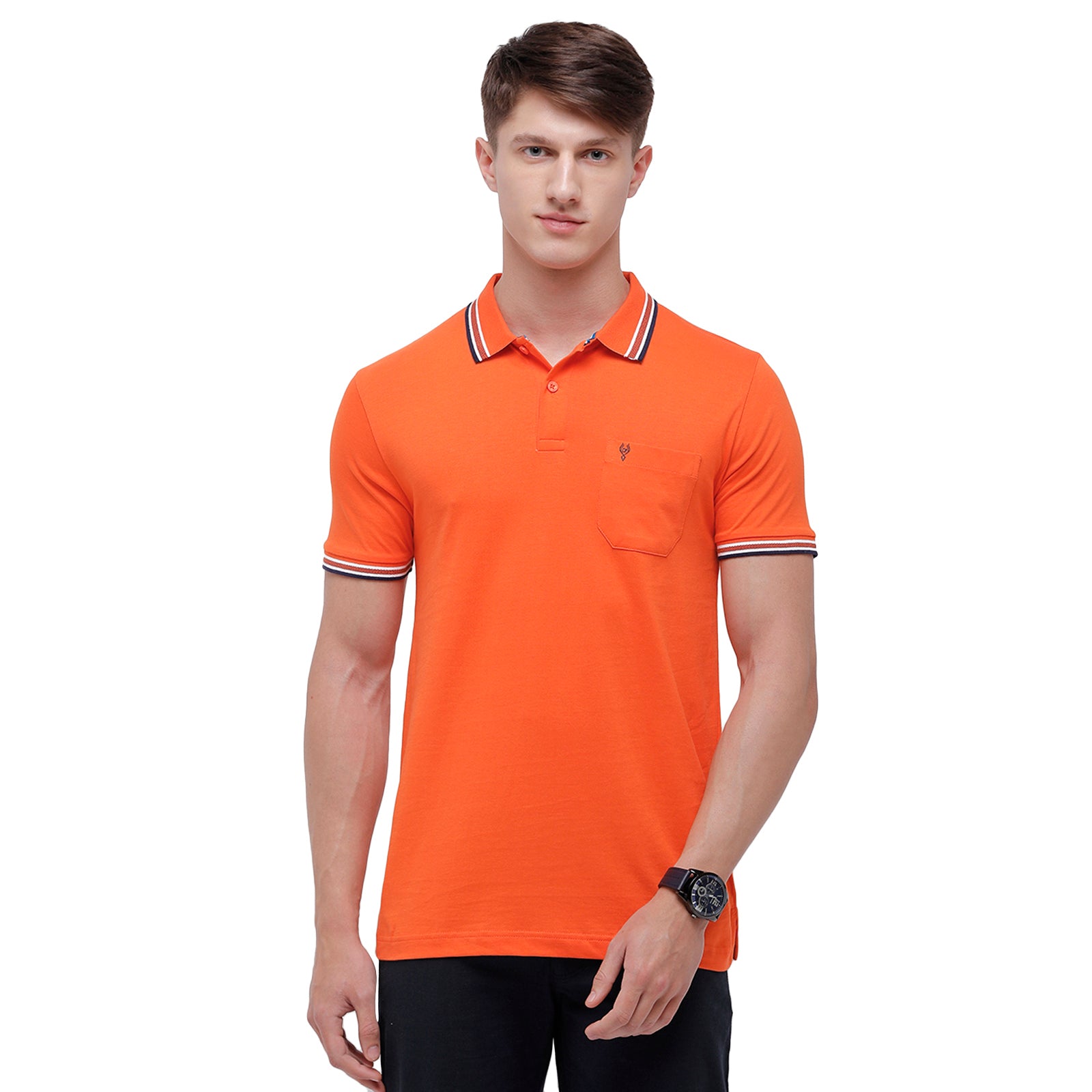 Classic Polo Men's Orange Sporty Polo Half Sleeve Slim Fit T-Shirt | Pristo - -Tangerine Tango
