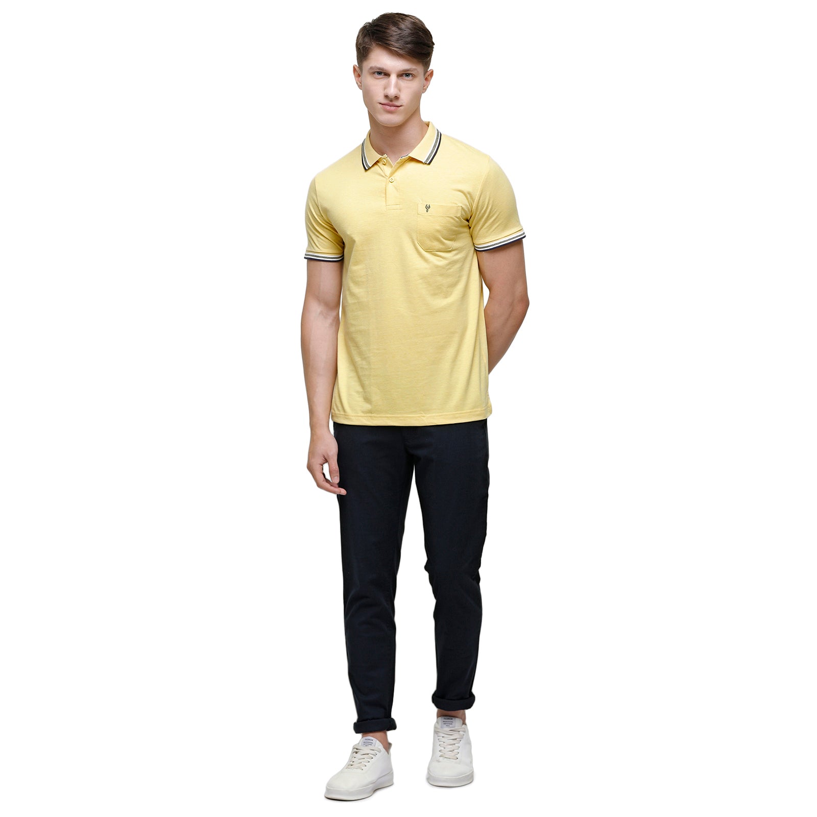 Classic Polo Men's Light Yellow Sporty Polo Half Sleeve Slim Fit T-Shirt | Pristo - Yellow Mel